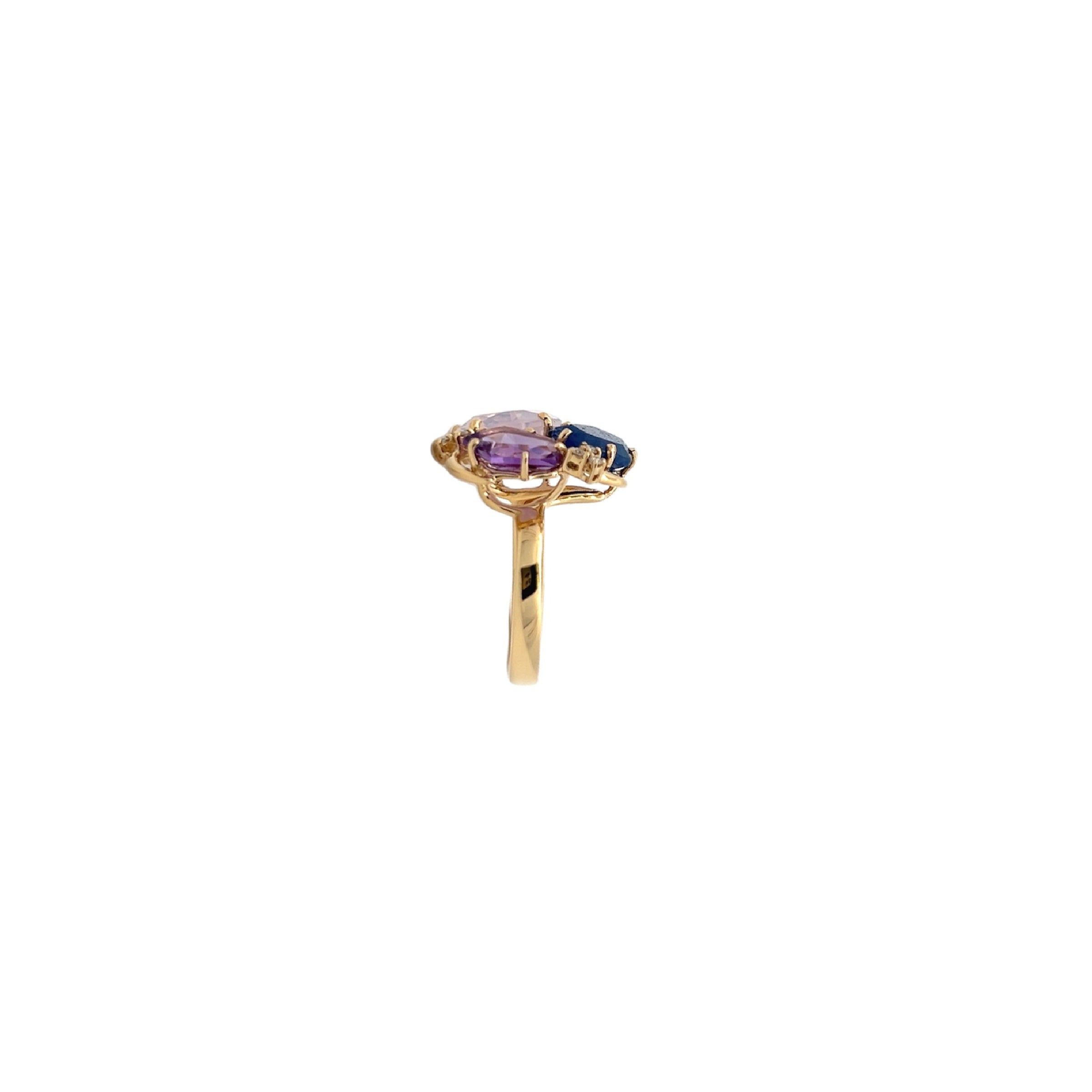 18K AMORFUS RING (1096) - Amethyst, Lilac Opal Amethyst, Navy Blue Quartz / YG