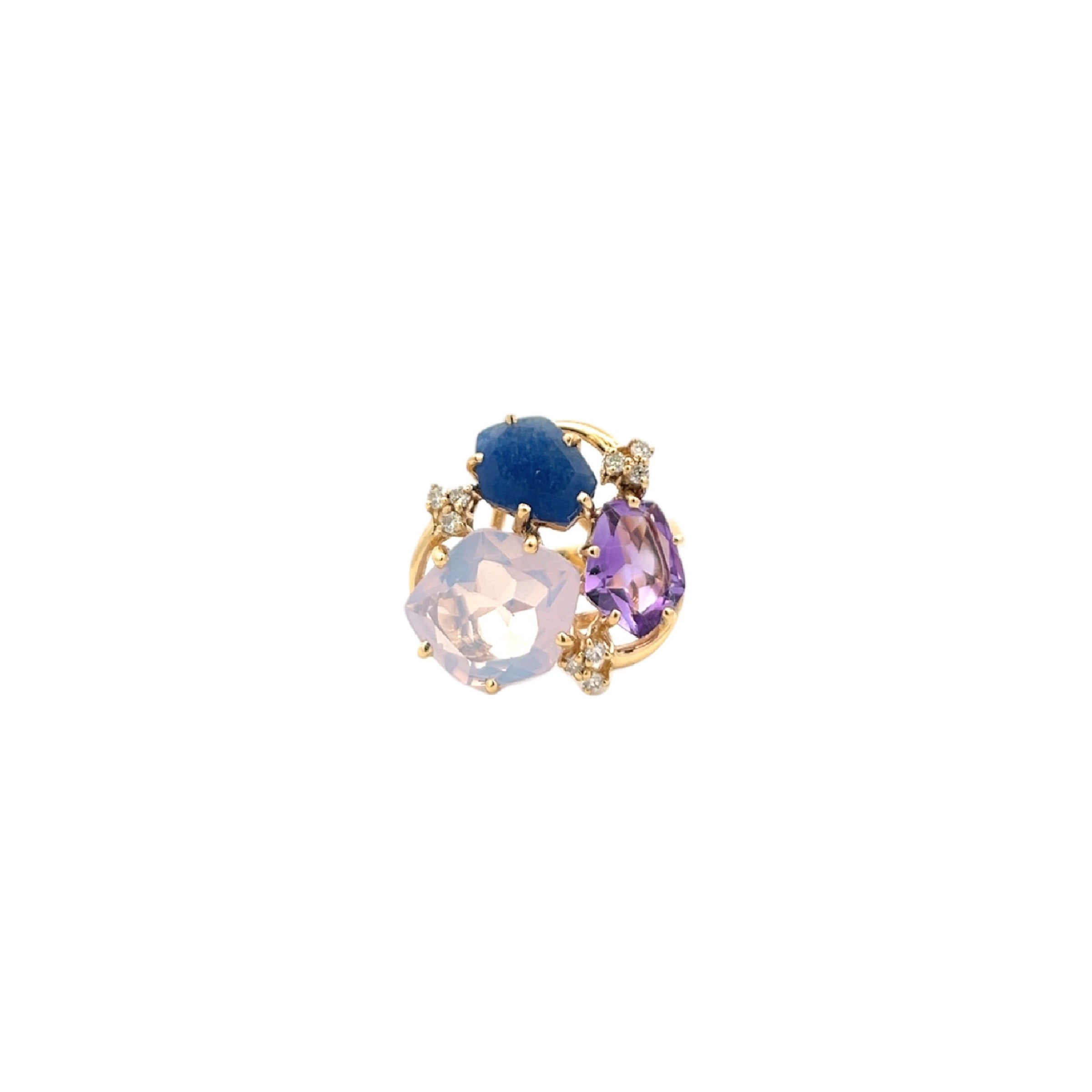 18K AMORFUS RING (1096) - Amethyst, Lilac Opal Amethyst, Navy Blue Quartz / YG