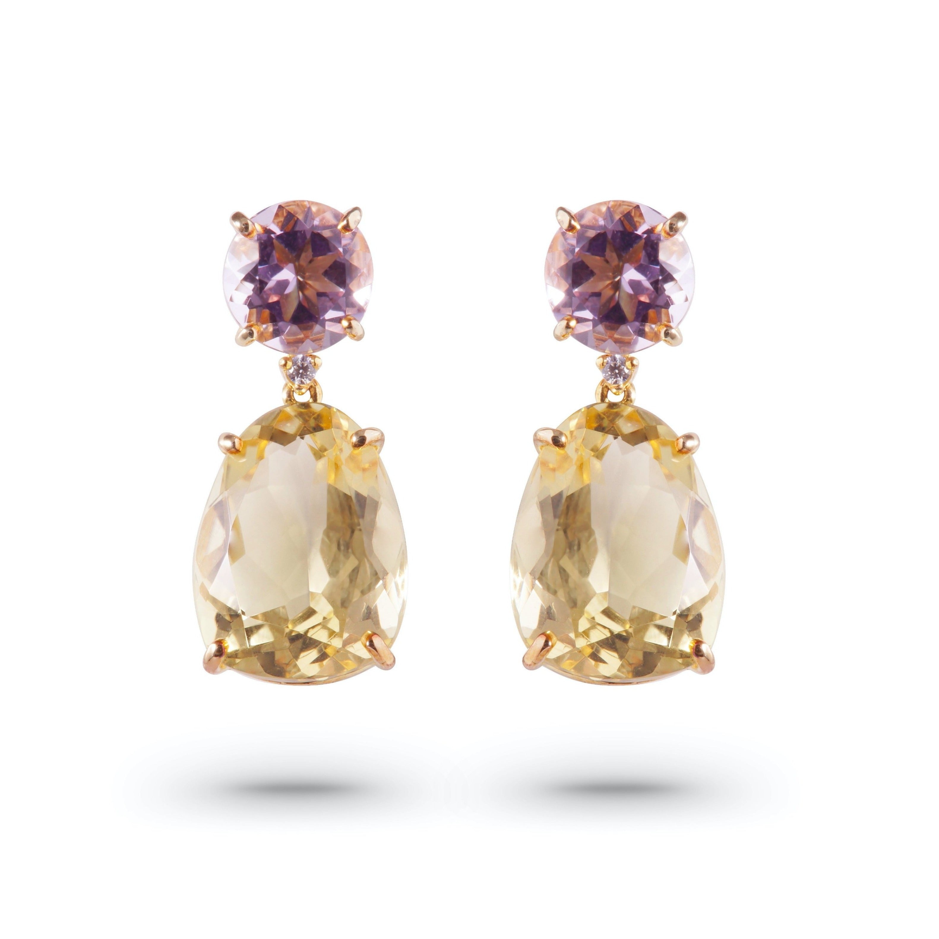 18K Light Citrine & Pink Amethyst  Earrings