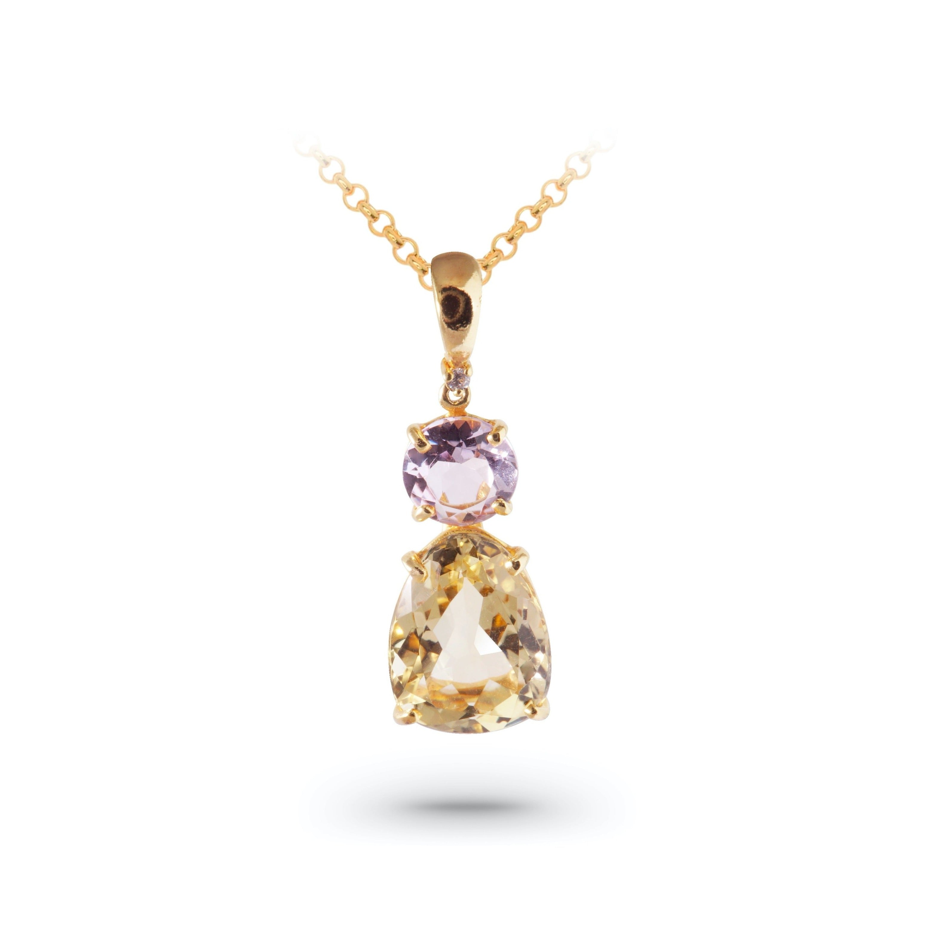 18K Light Citrine & Pink Amethyst Pendant