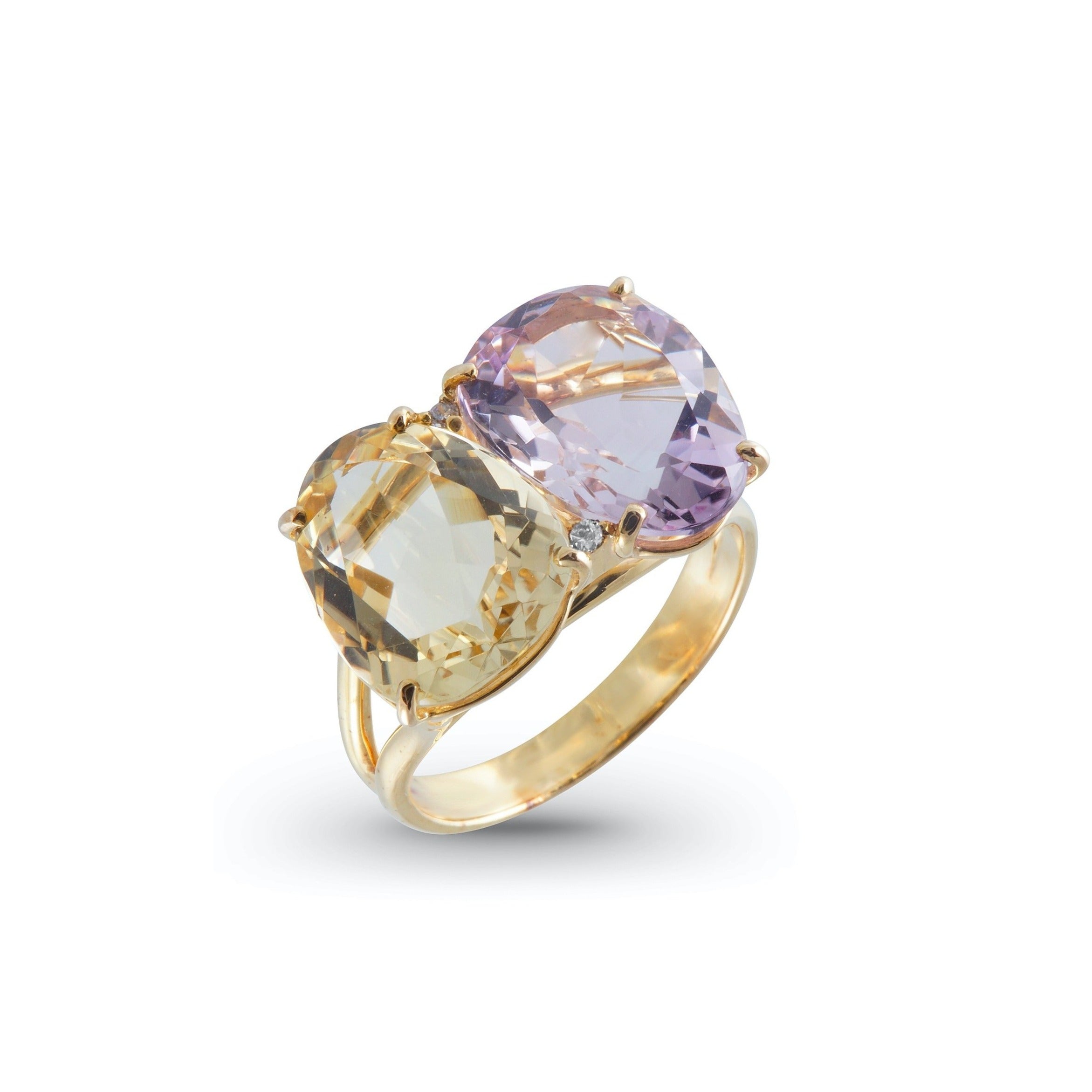 18K Light Citrine & Pink Amethyst Ring