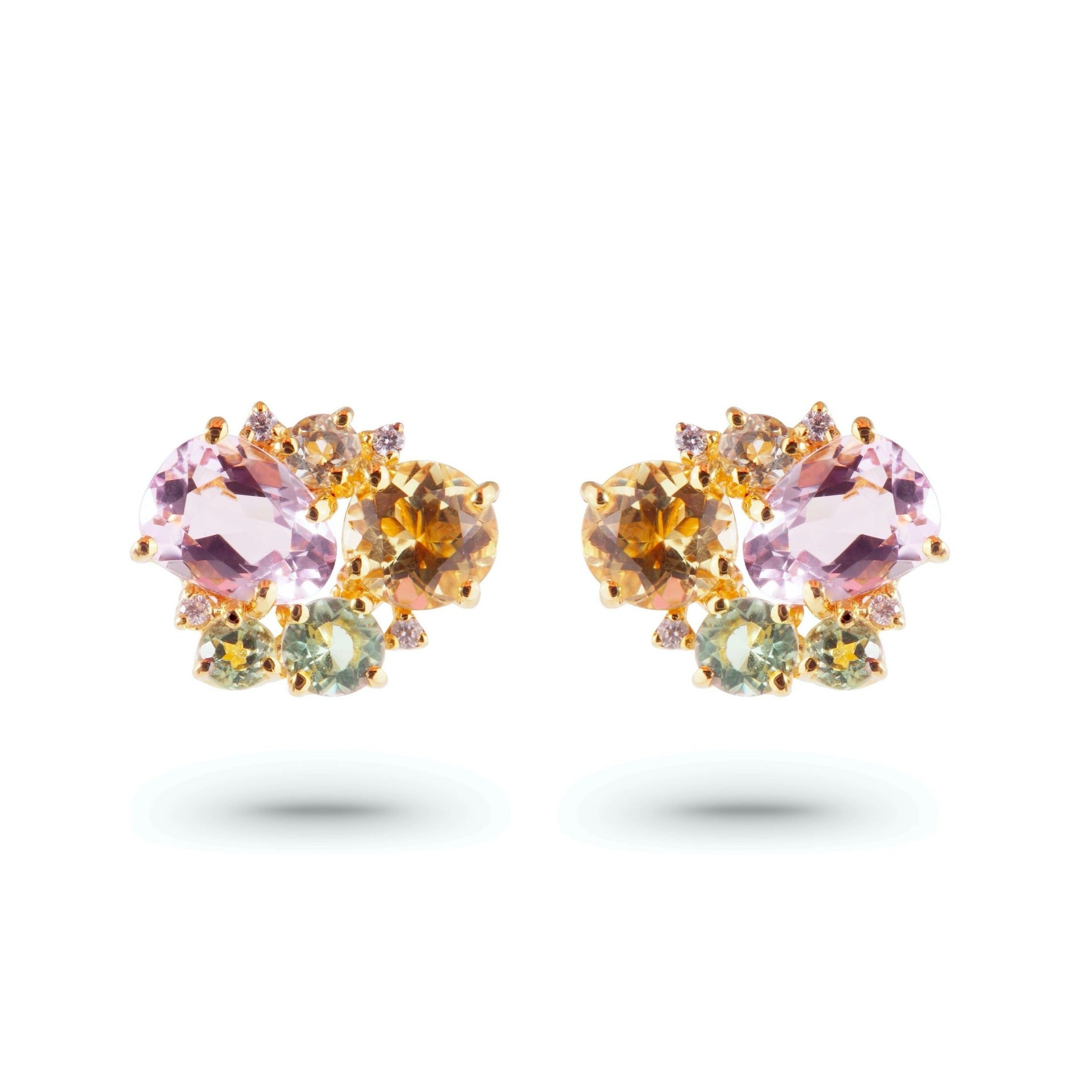 18K Pink Amethyst / Light Citrine / Prasiolite Earrings