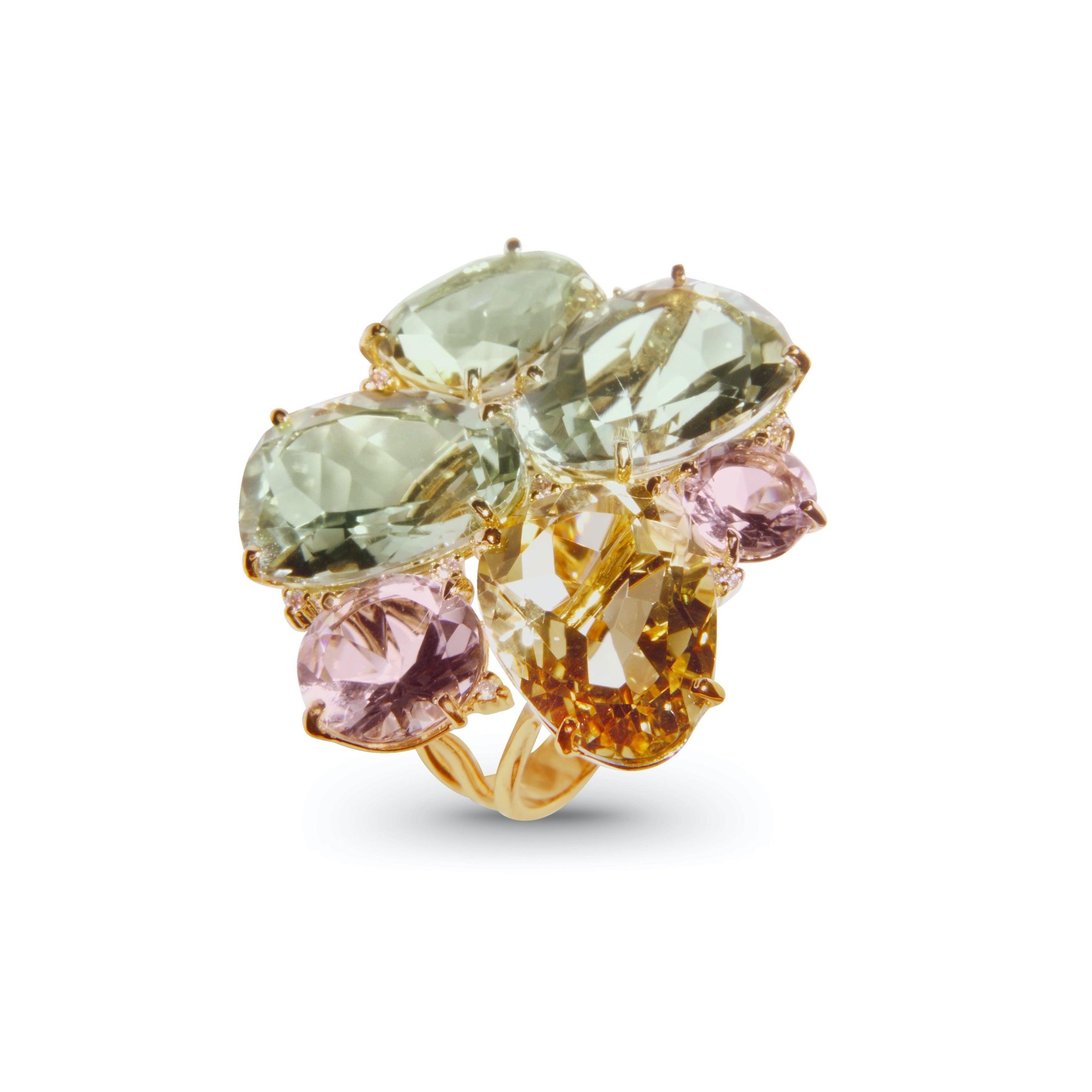 18K Prasiolite / Light Citrine / Pink Amethyst Ring