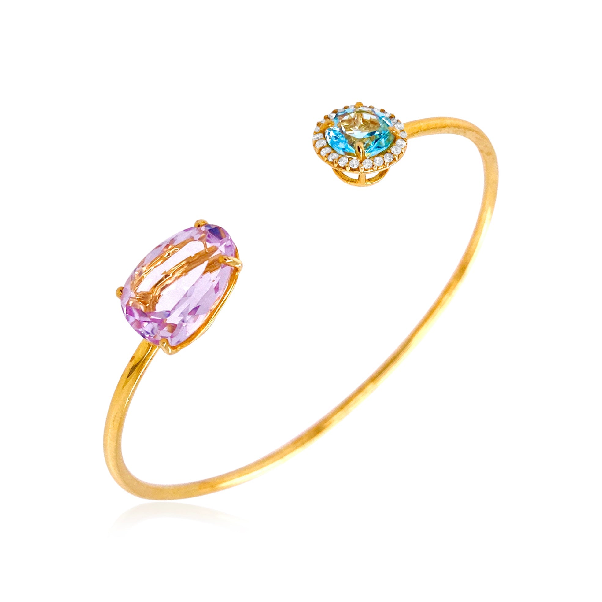 18K Pink Amethyst & Blue Topaz Bangle