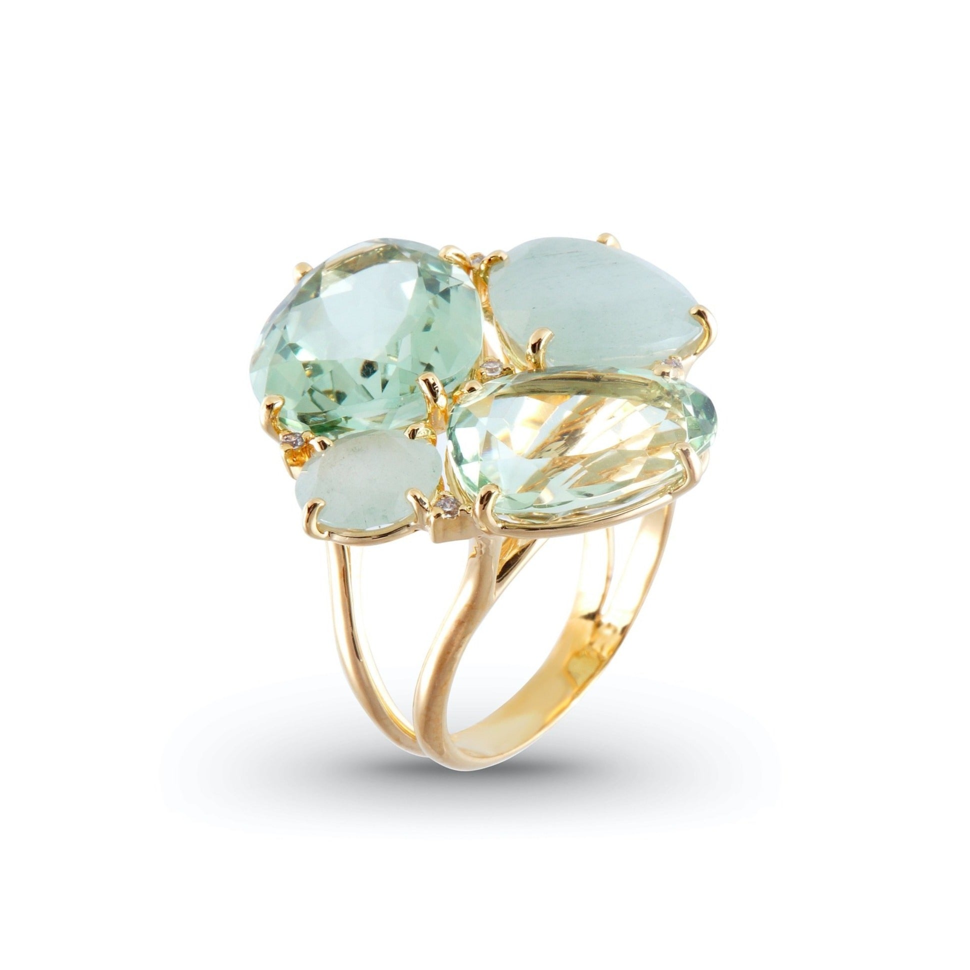 18K Prasiolite / Milky Aquamarine / Opal Quartz Ring