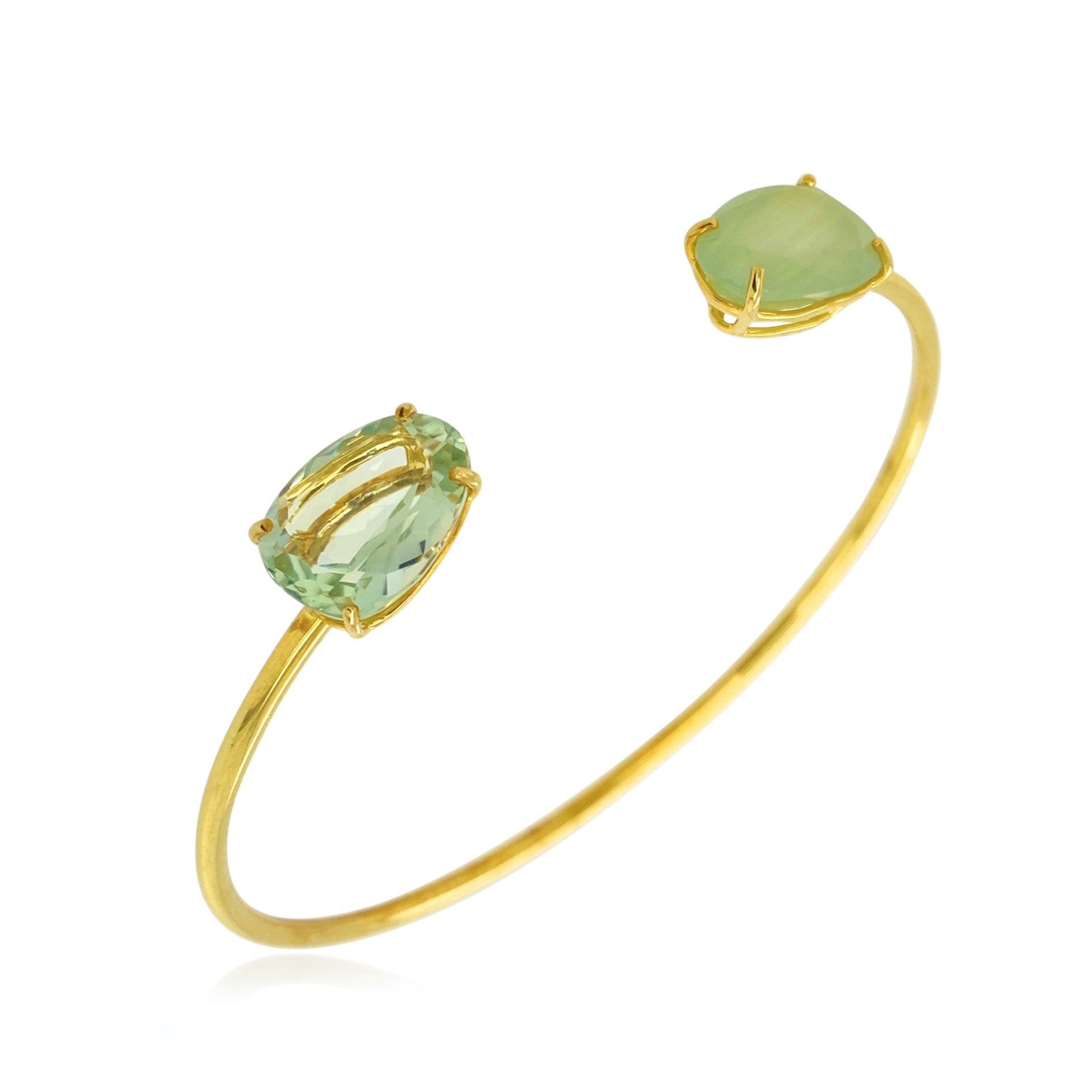 18K Prasiolite & Milky Aquamarine Bangle