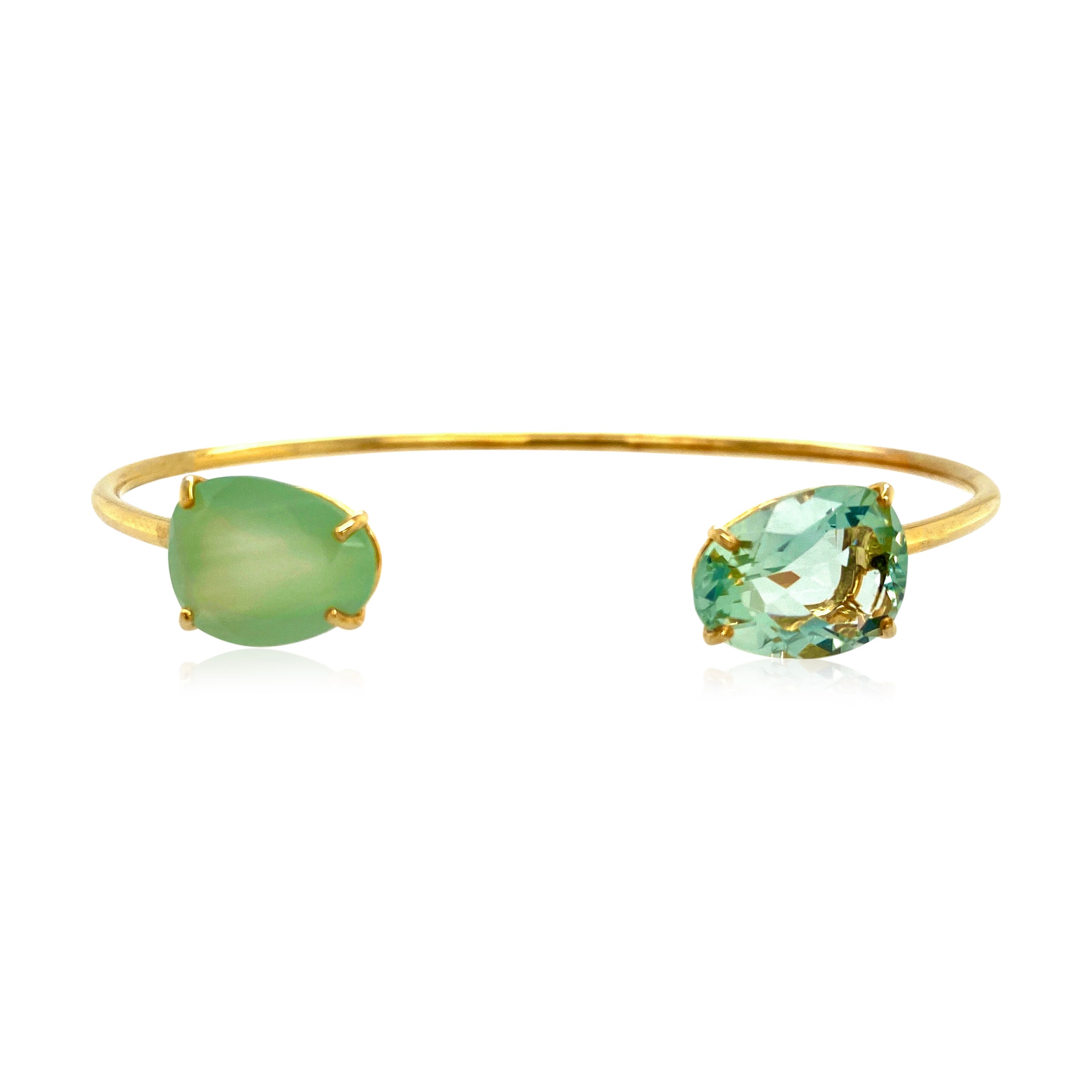 18K Prasiolite & Milky Aquamarine Bangle