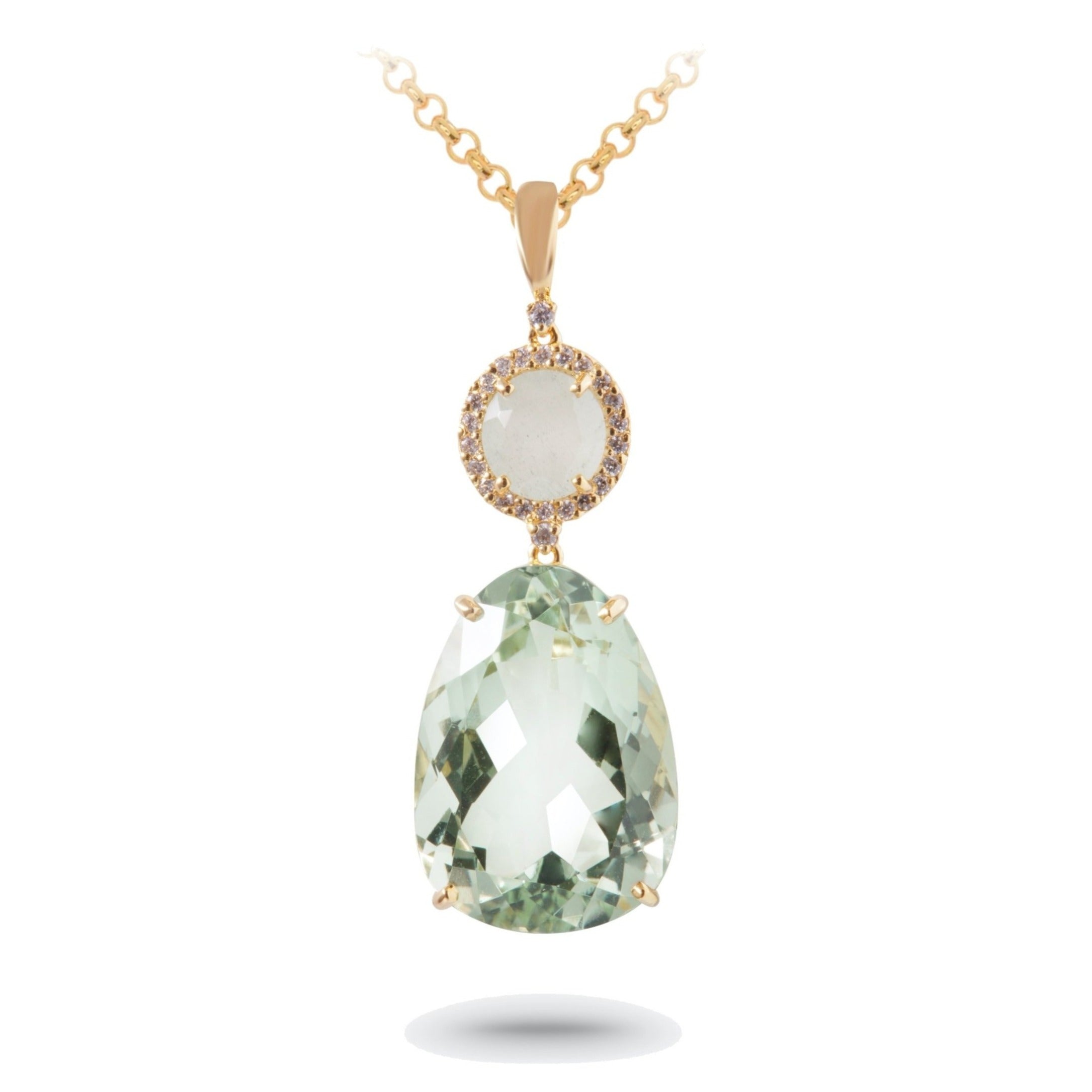 18K Prasiolite & Milk Aquamarine Pendant