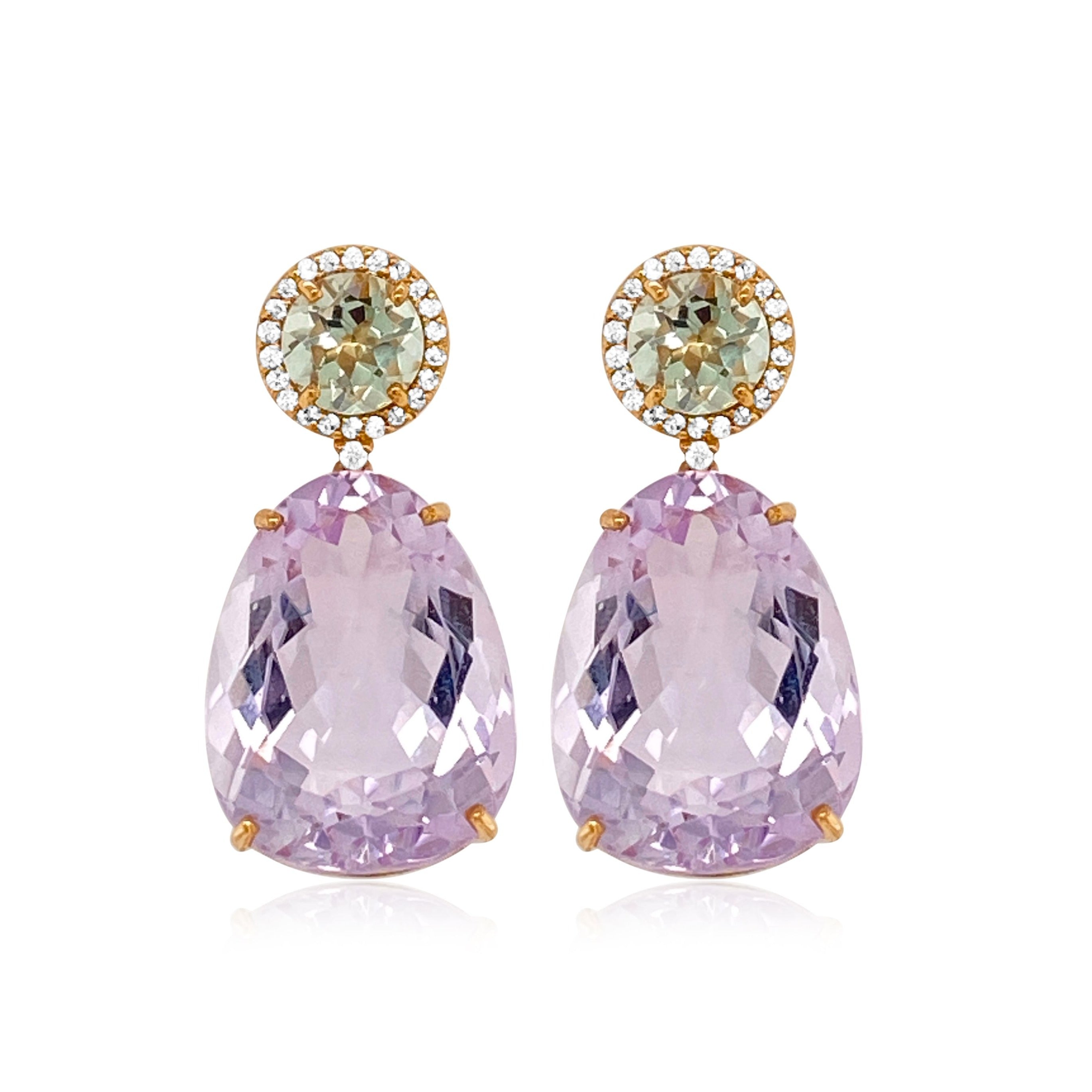 18K Pink Amethyst & Prasiolite Earrings