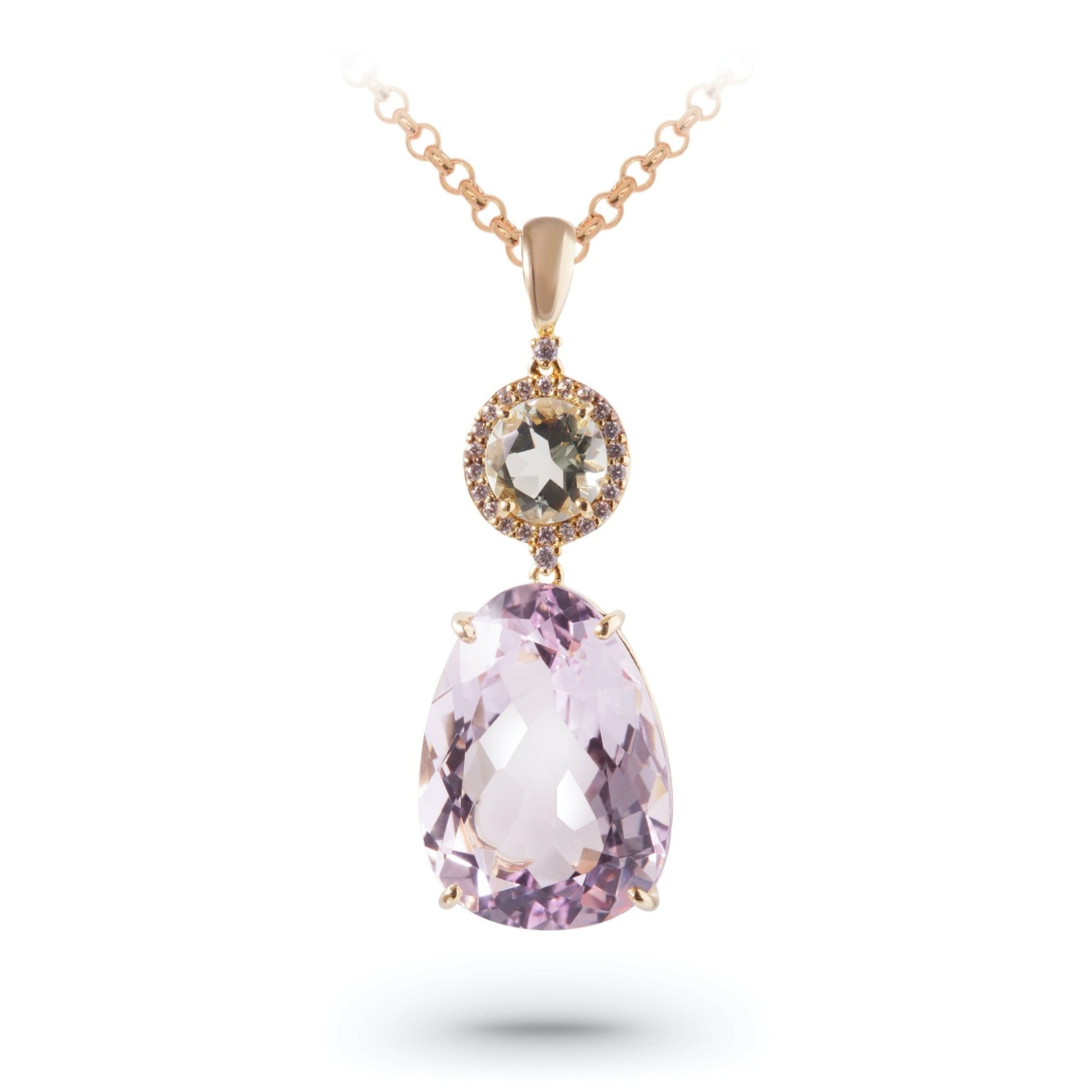 18K Pink Amethyst & Prasiolite Pendant