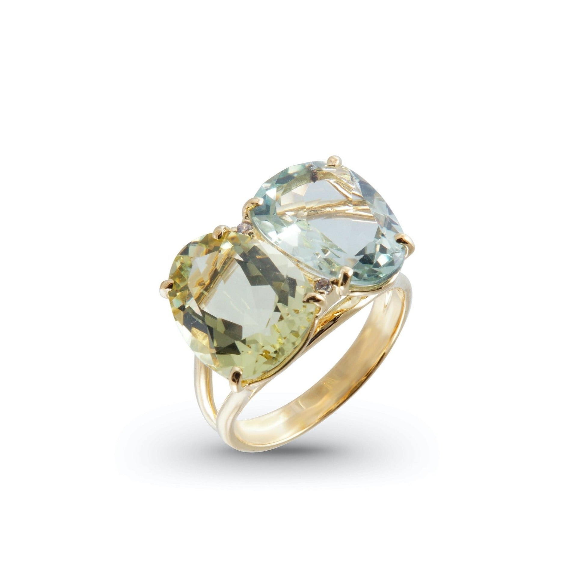 18K Prasiolite & Lemon Citrine Ring