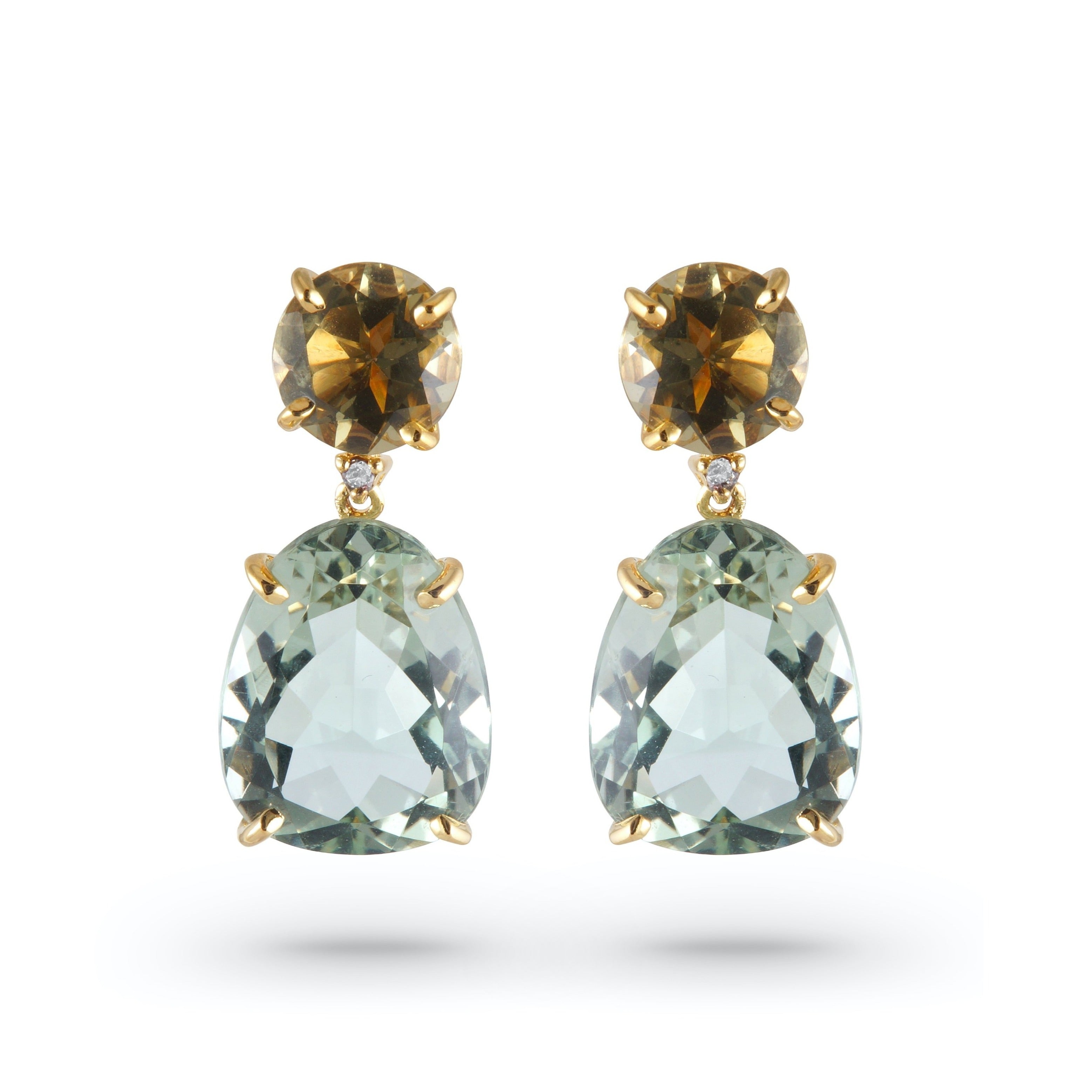 18K Prasiolite & Olive Quartz  Earrings