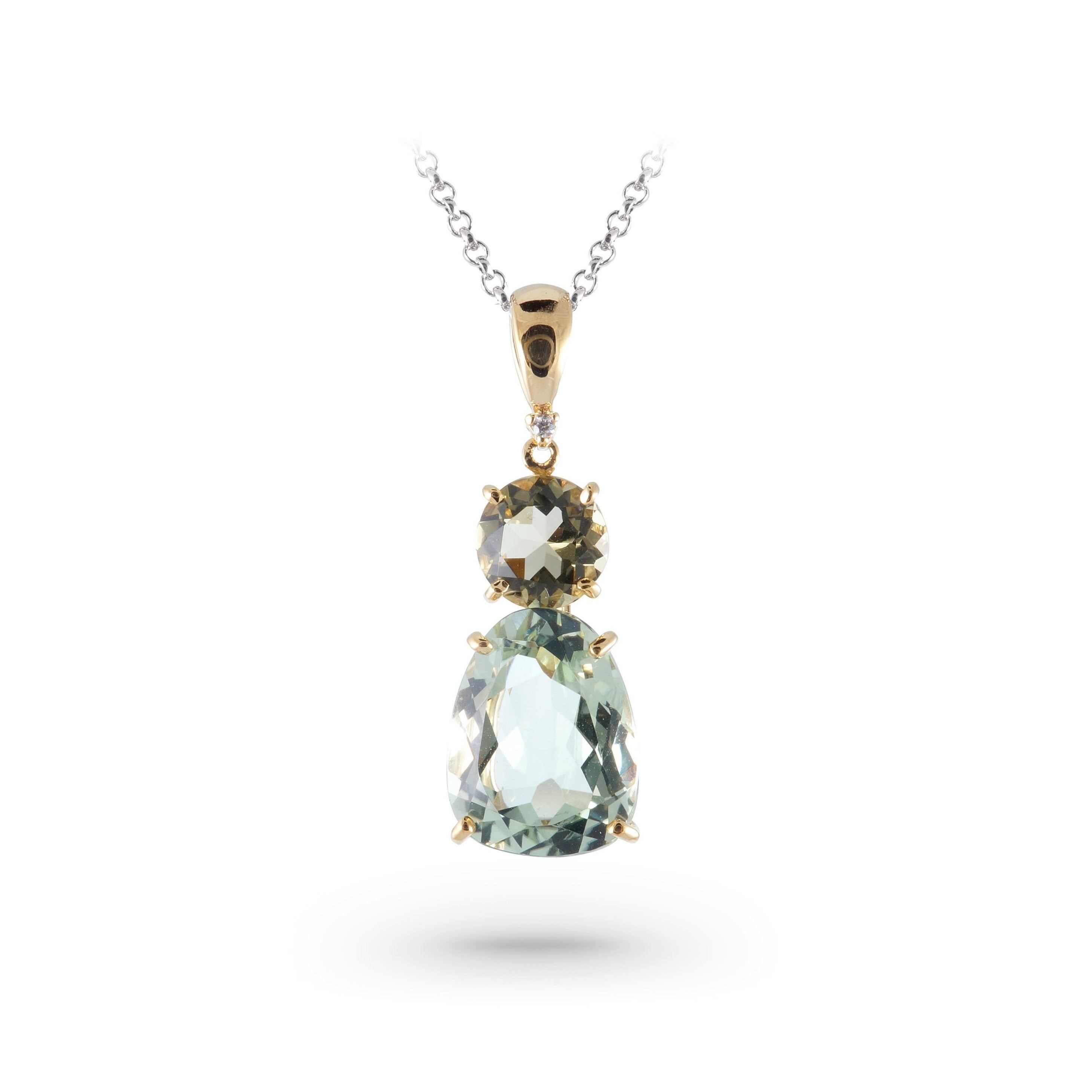 18K Prasiolite & Olive Quartz Pendant