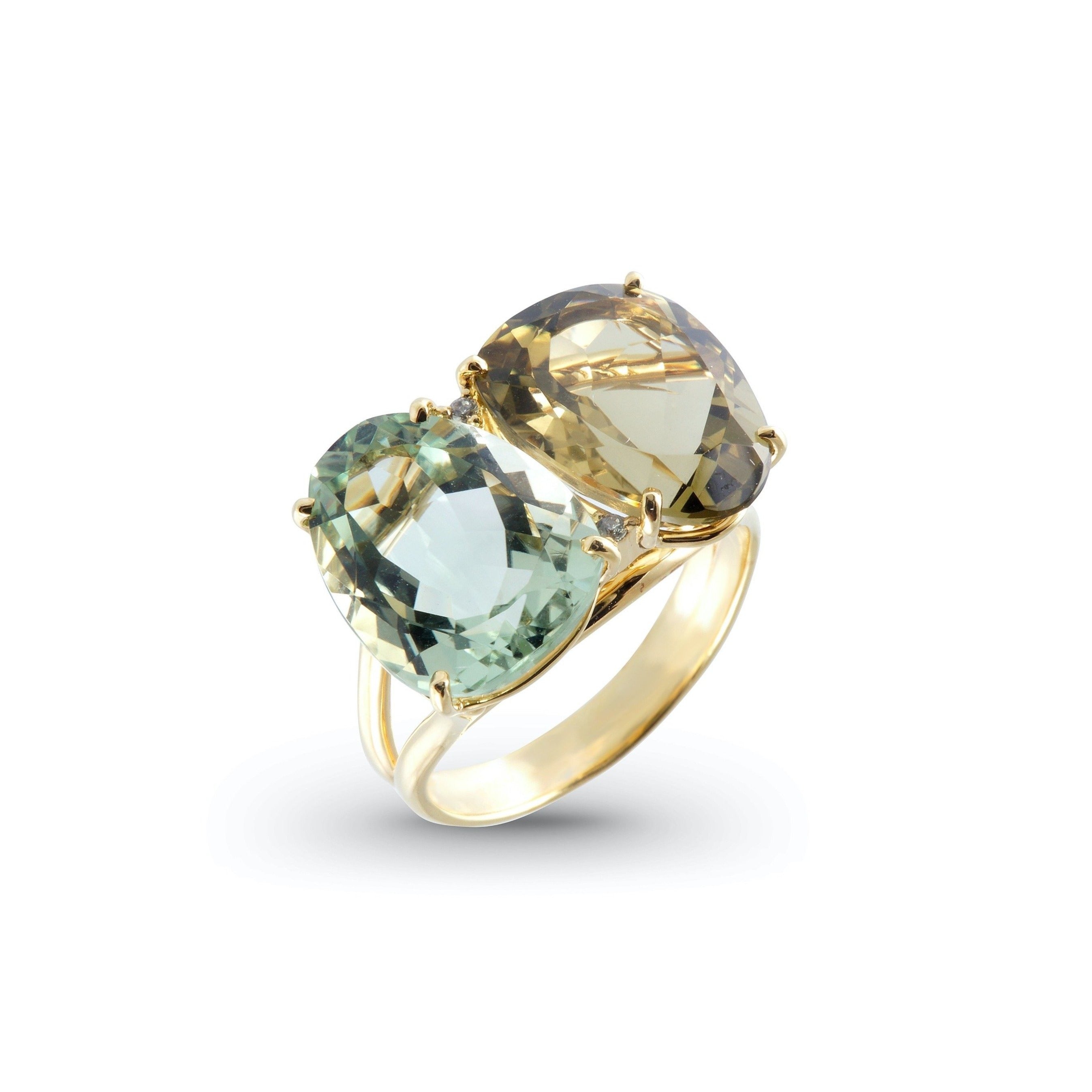 18K Prasiolite & Olive Quartz Ring