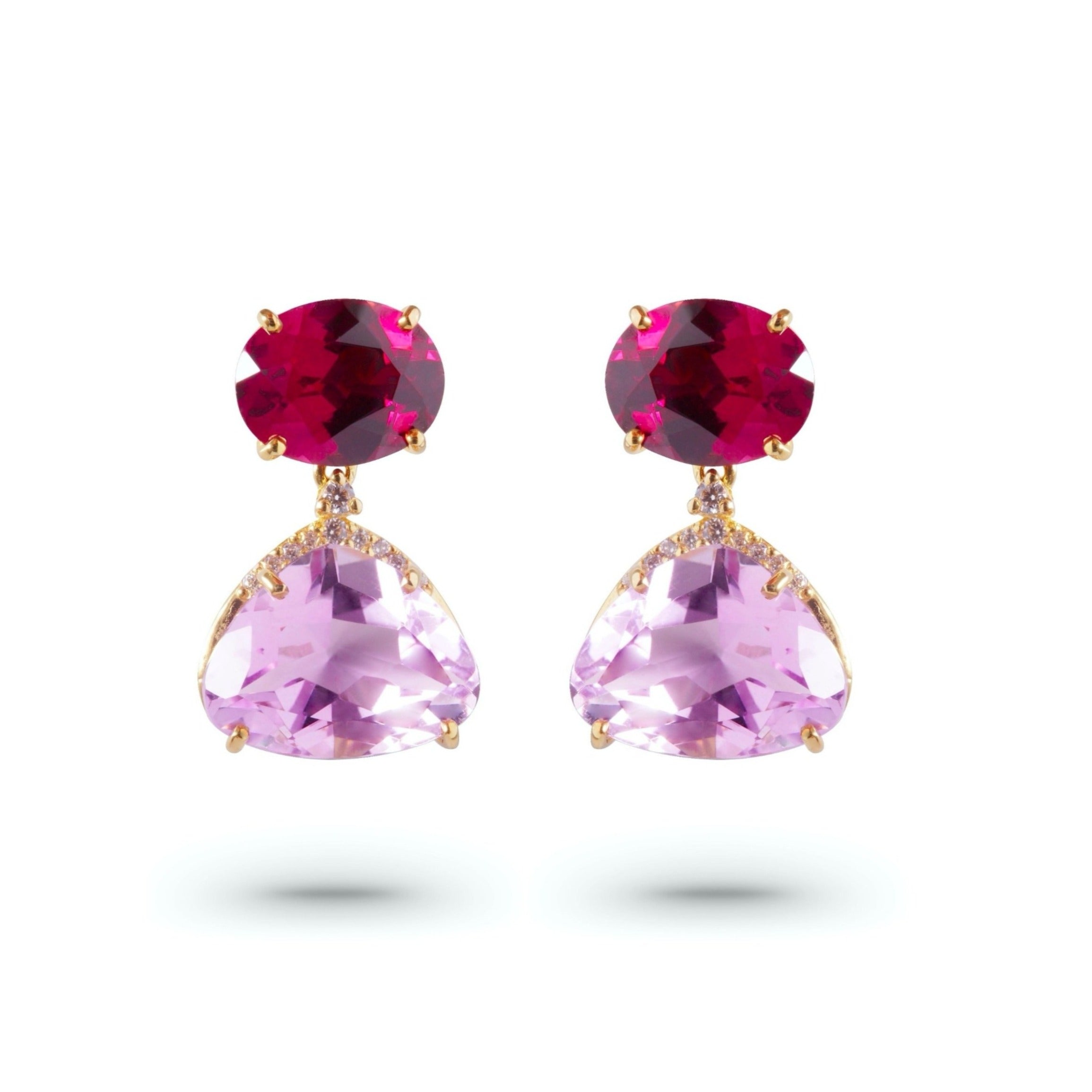 18K Amethyst & Rhodolite Earrings