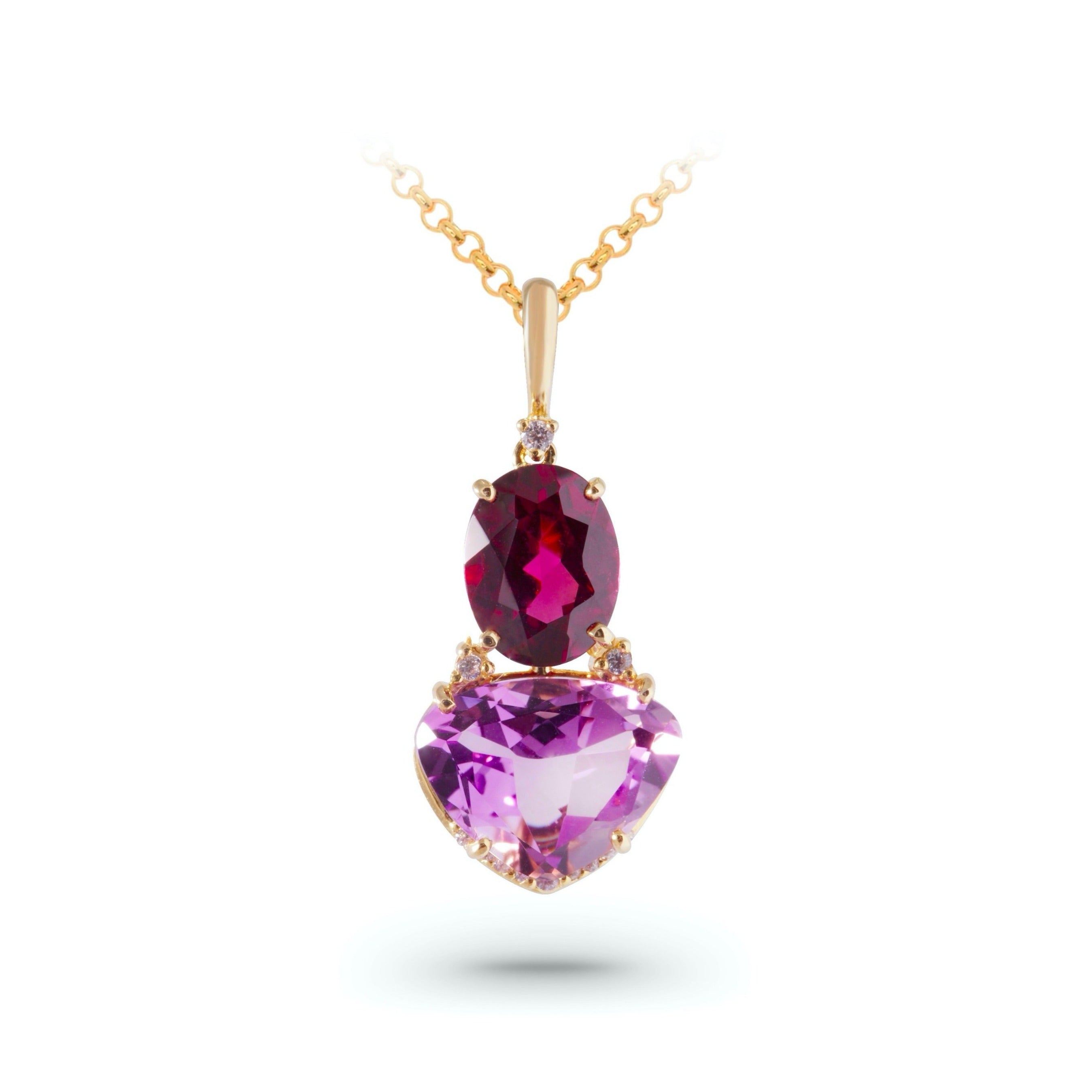 18K Amethyst & Rhodolite Pendant