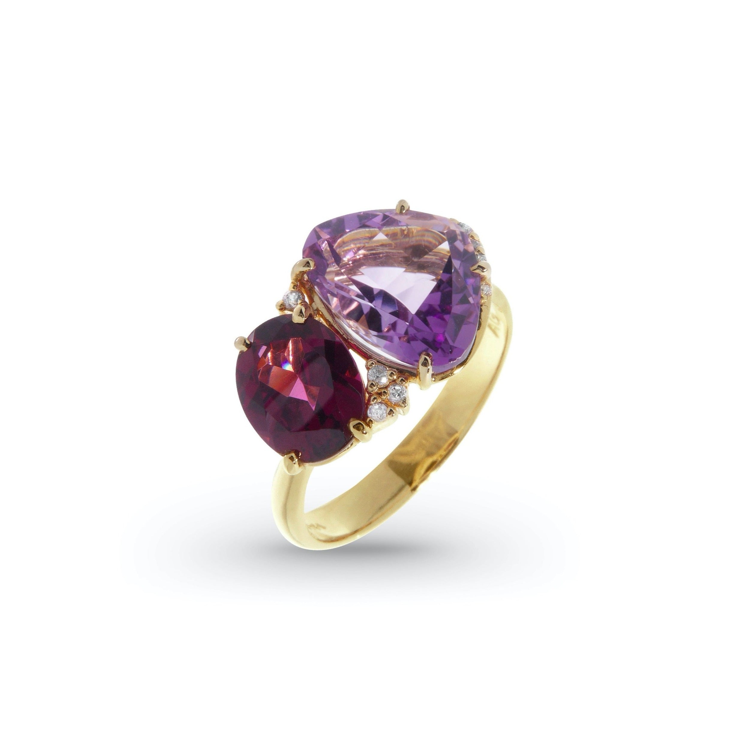 18K Amethyst & Rhodolite Ring