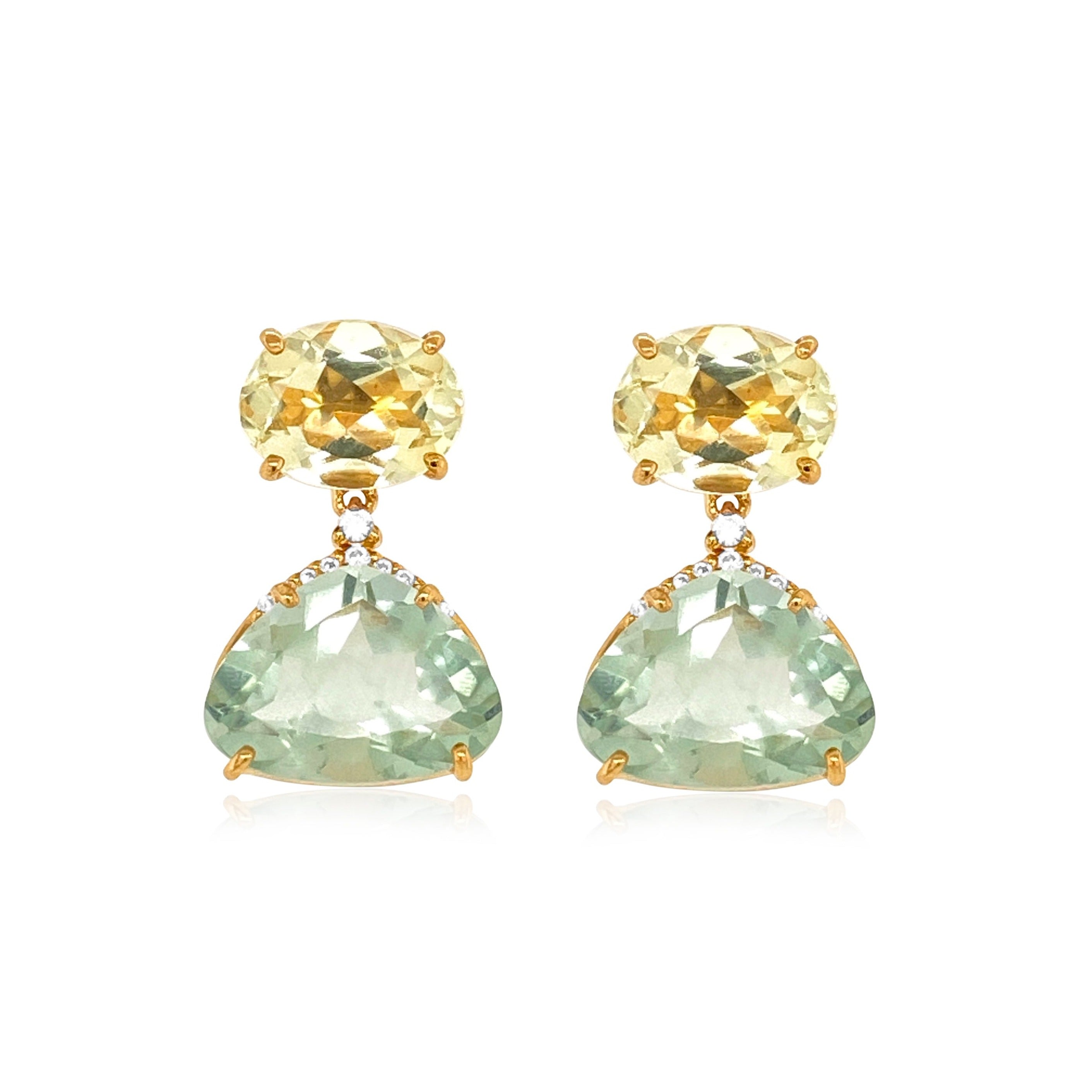 18K Prasiolite & Lemon Citrine Earrings