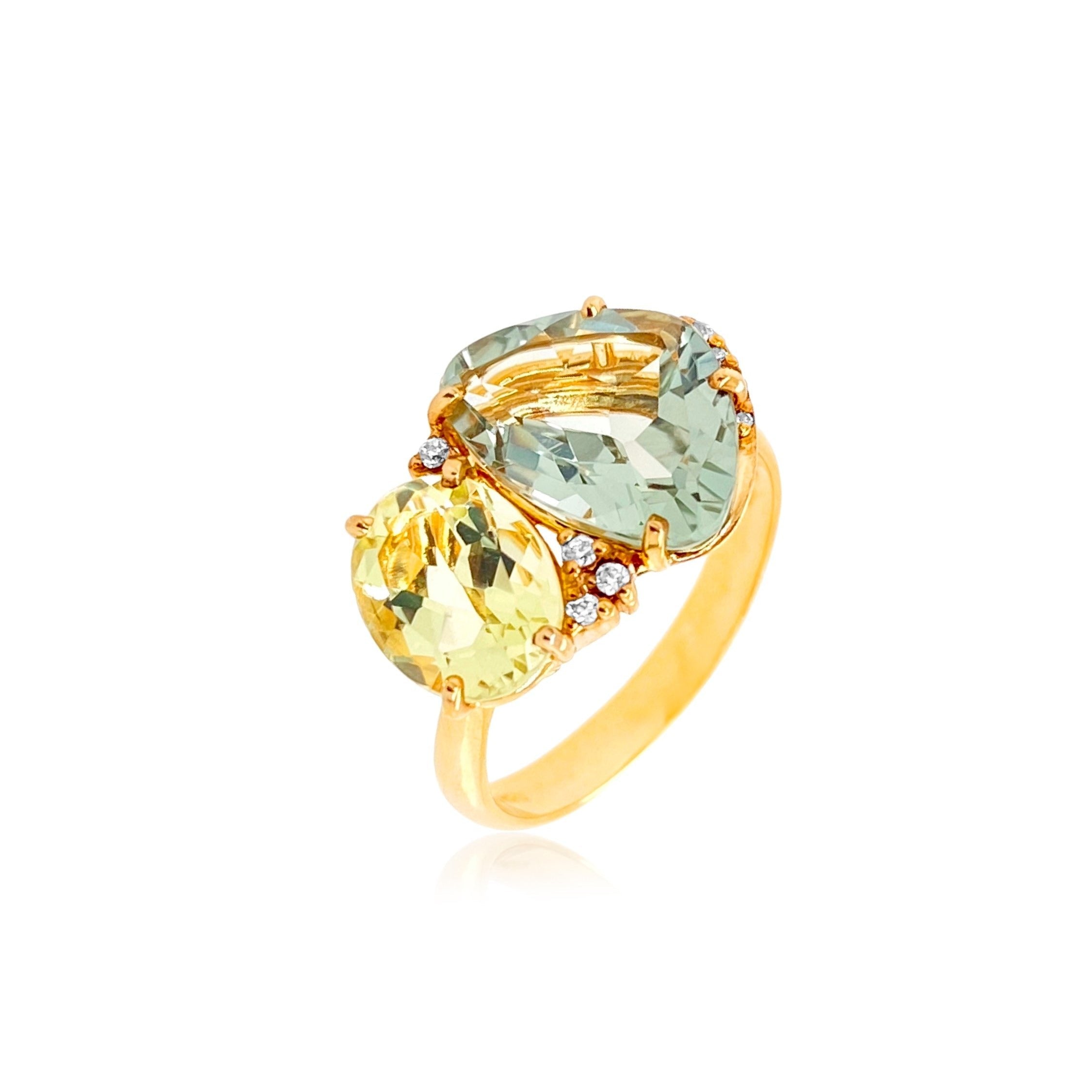 18K Prasiolite & Lemon Citrine Ring