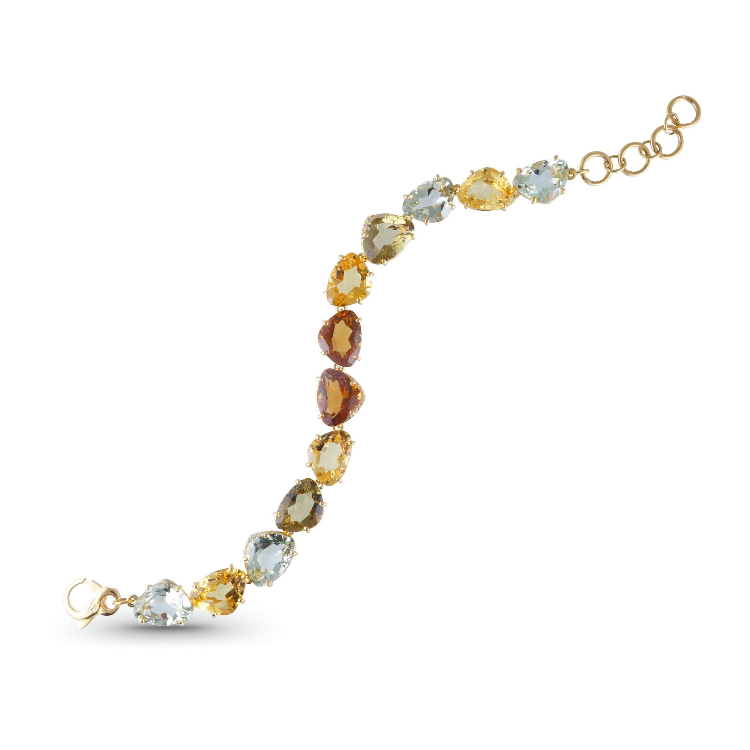 18K Citrine / Whisky Citrine / Prasiolite / Olive Quartz  Bracelet