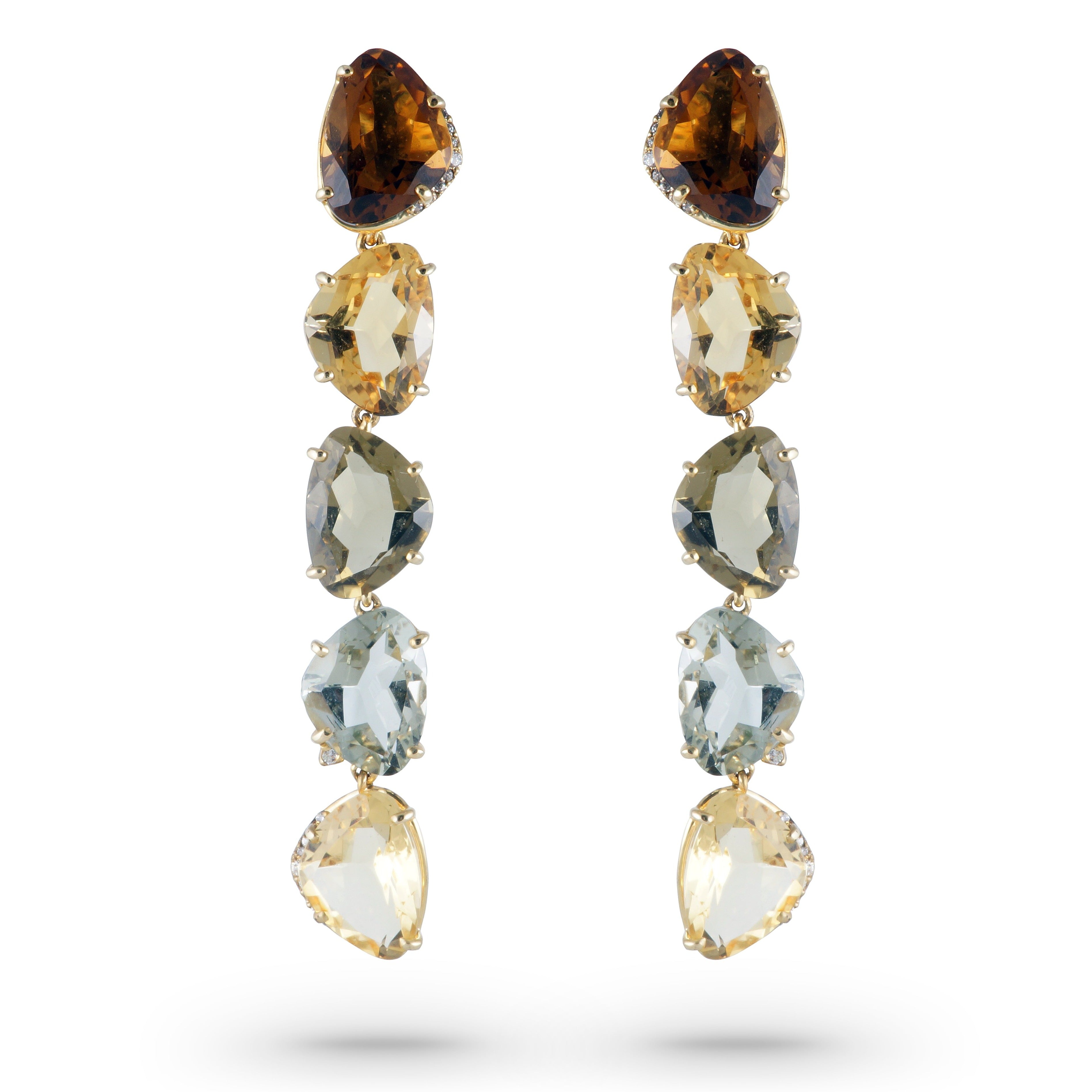 18K Citrine / Whisky Citrine / Prasiolite / Olive Quartz  Earrings