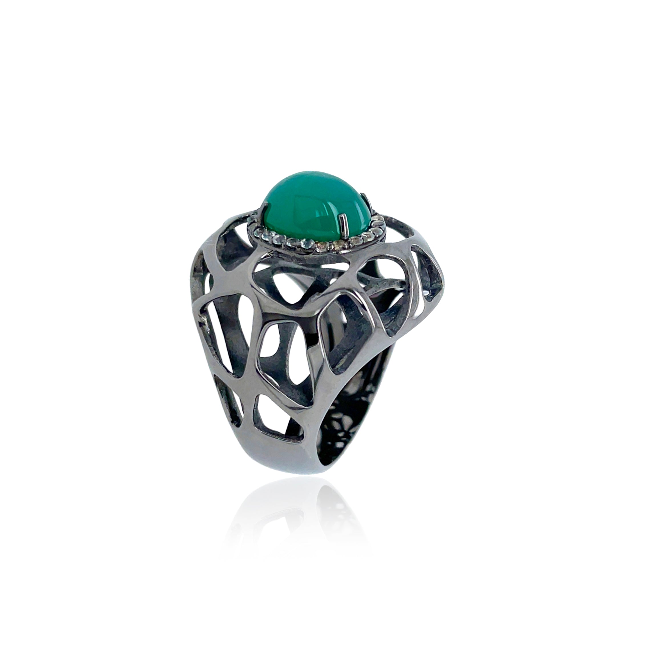 PULSE Ring (1286) - Green Agate / BS