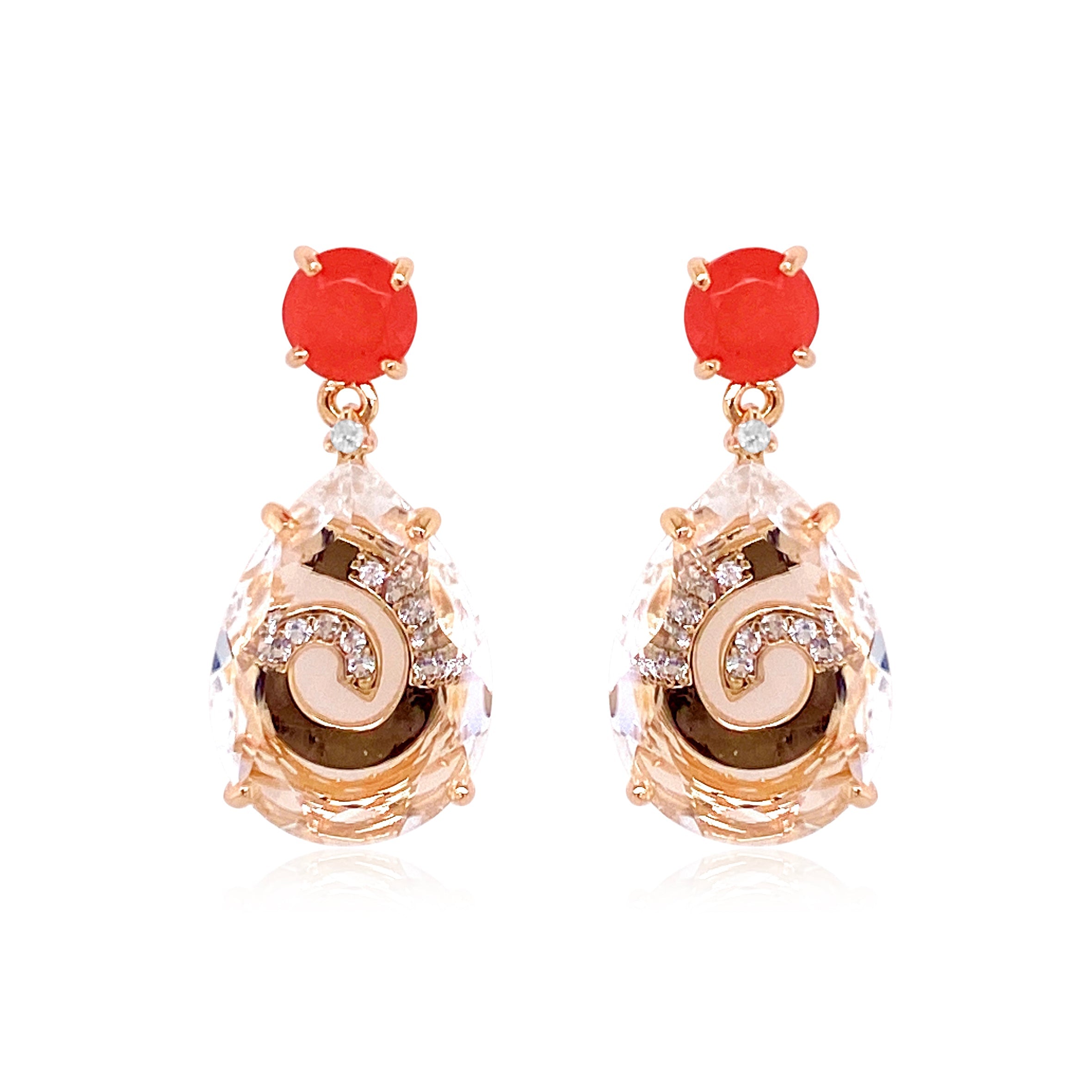 TRANSPARENZA Earrings (0839) - Crystal, Rhodochrosite / RG