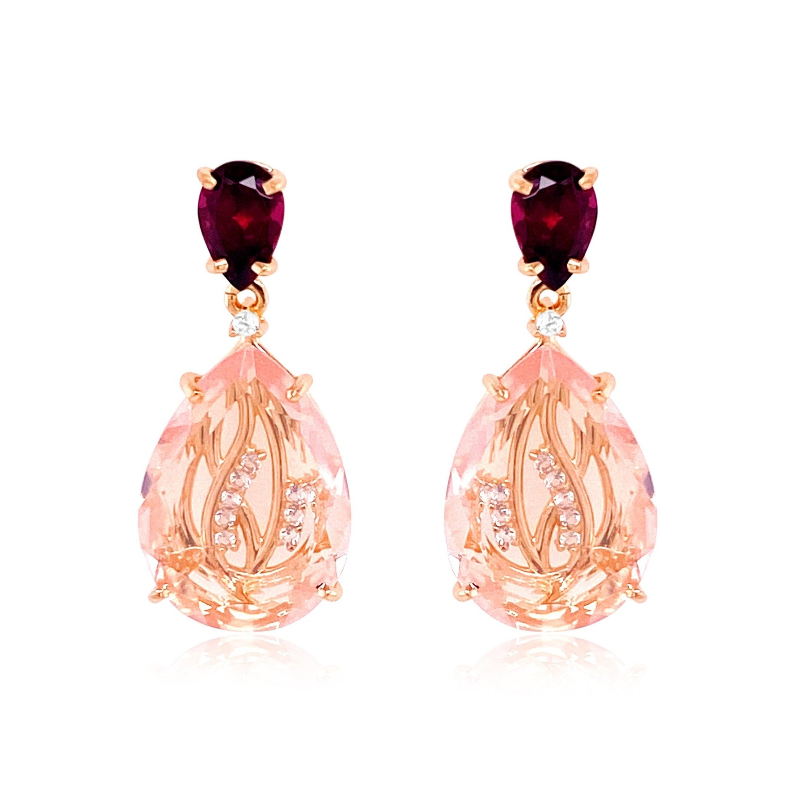 TRANSPARENZA Earrings (1052) - Rhodolite, Rose Quartz / RG