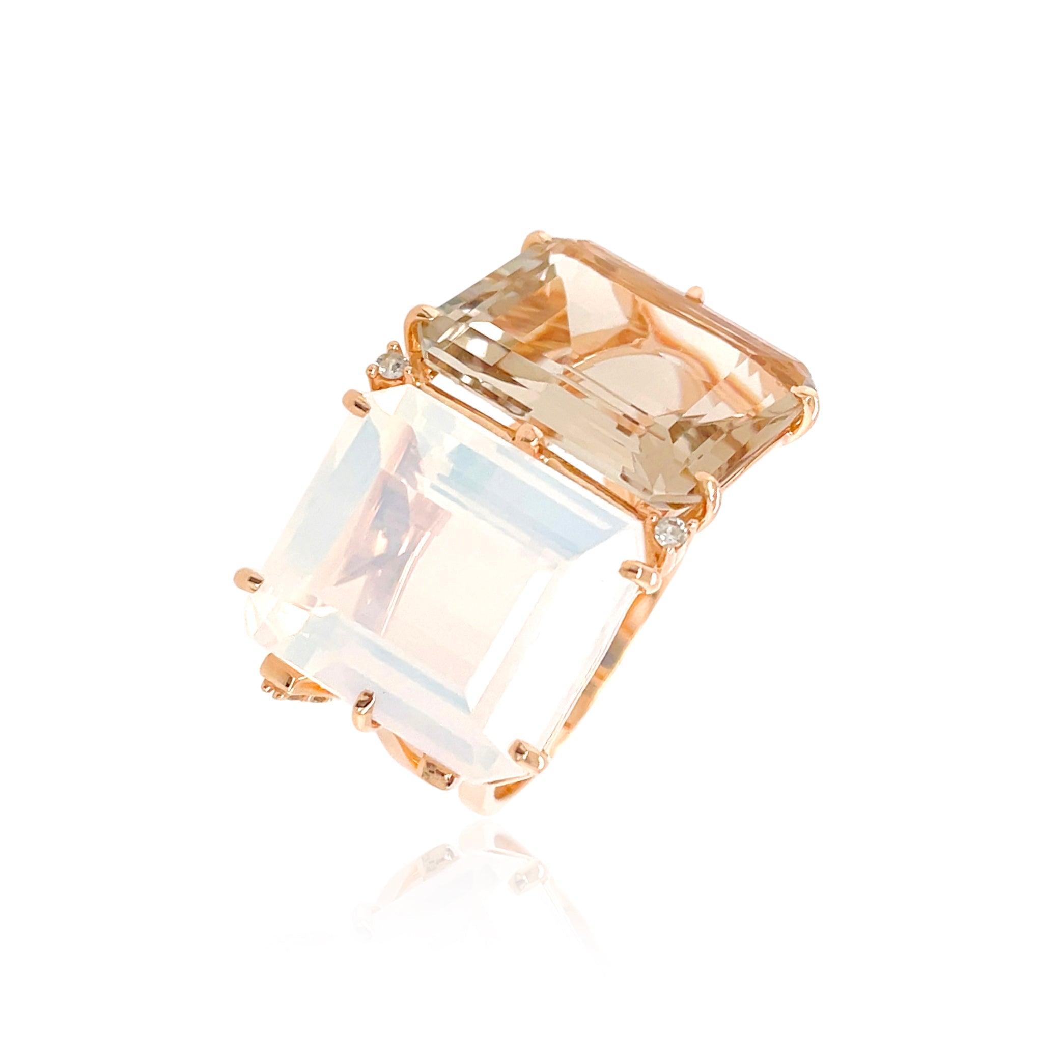 COLUNA Ring (1156) - Smoky Quartz, Opal Quartz / RG