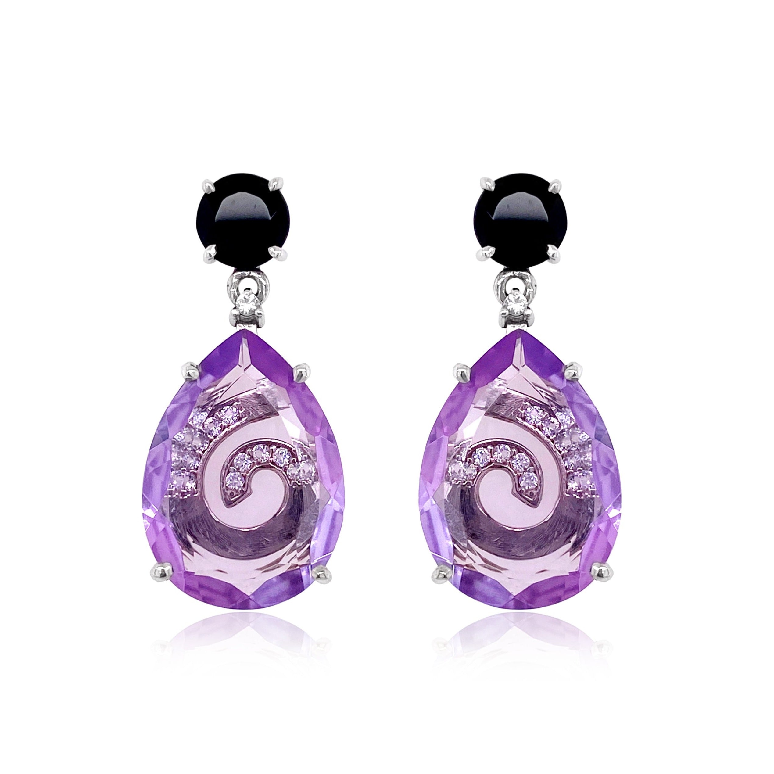 TRANSPARENZA Earrings (0839) - Black Quartz, Amethyst / SS