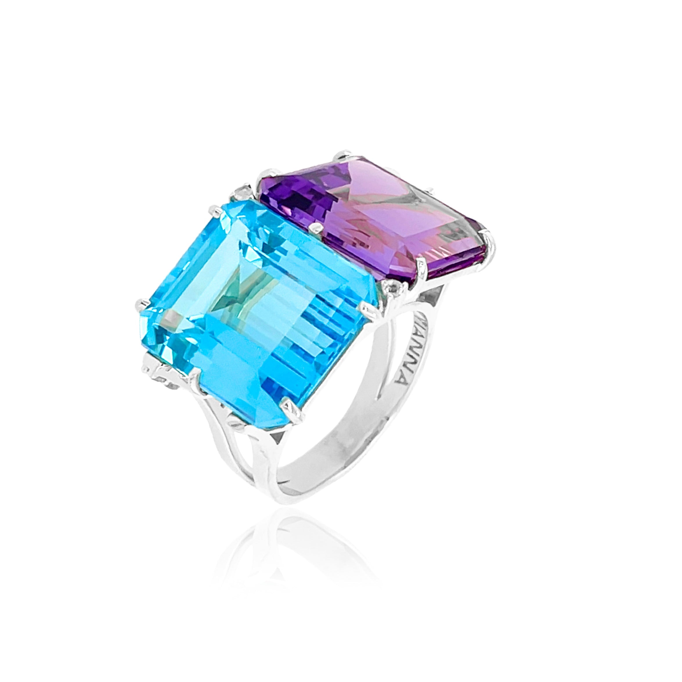 COLUNA Ring (1156) - Blue Topaz, Amethyst  / SS