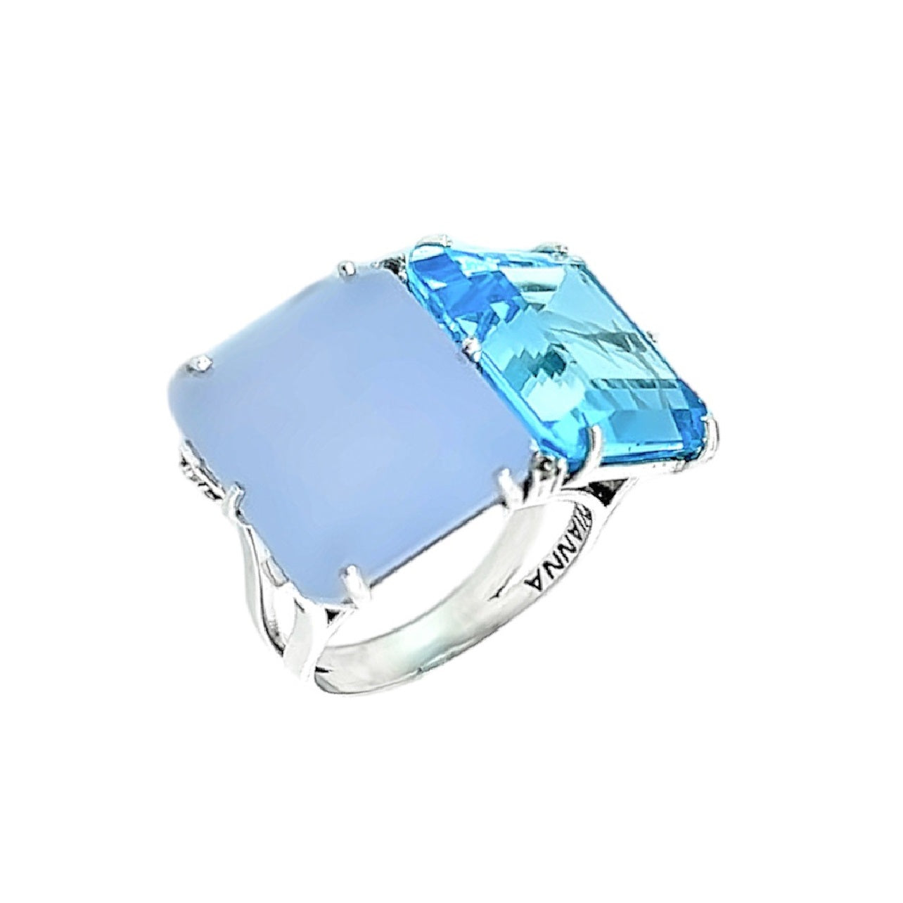 COLUNA Ring (1156) - Blue Topaz, Chalcedony / SS