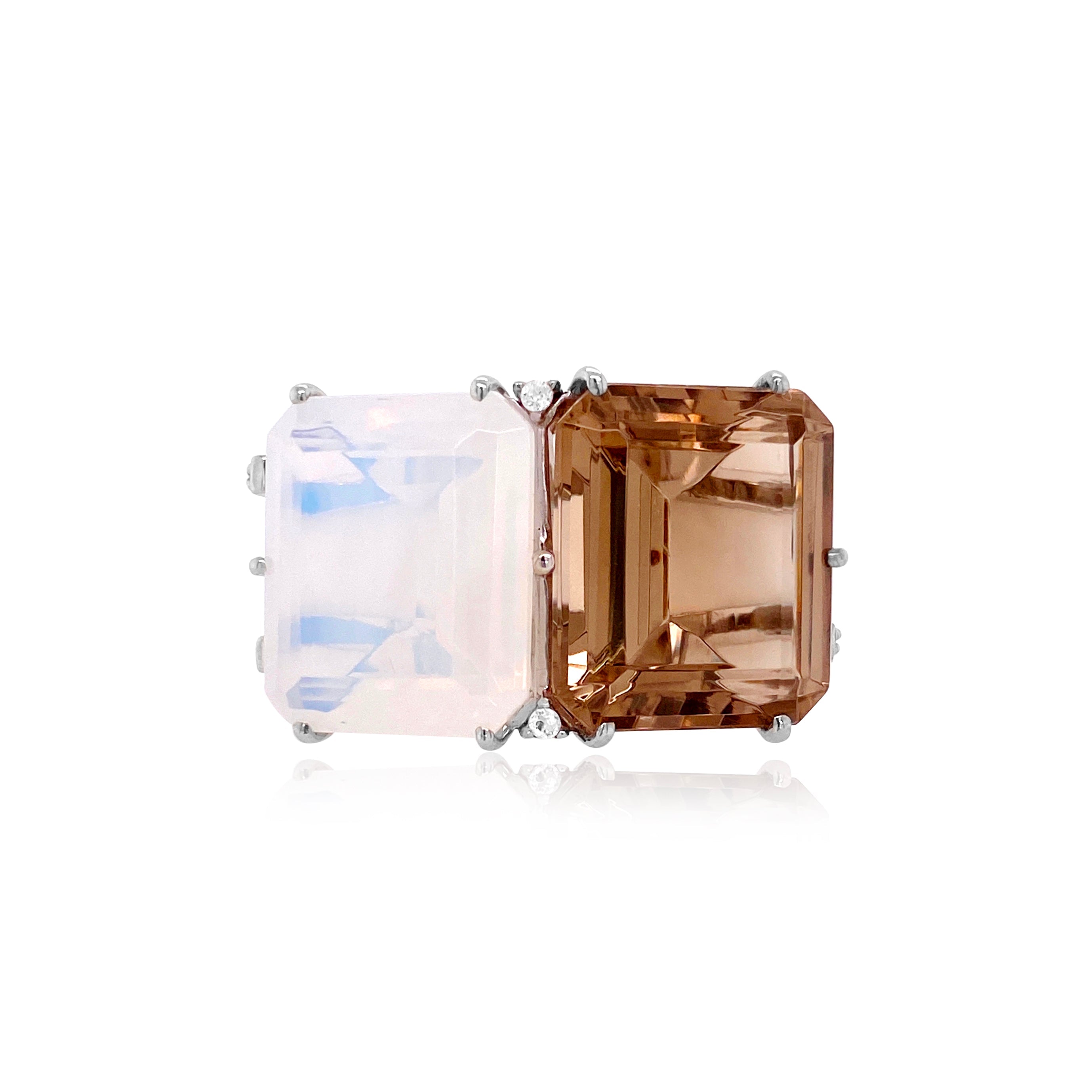 COLUNA Ring (1156) - Smoky Quartz, Opal Quartz / SS