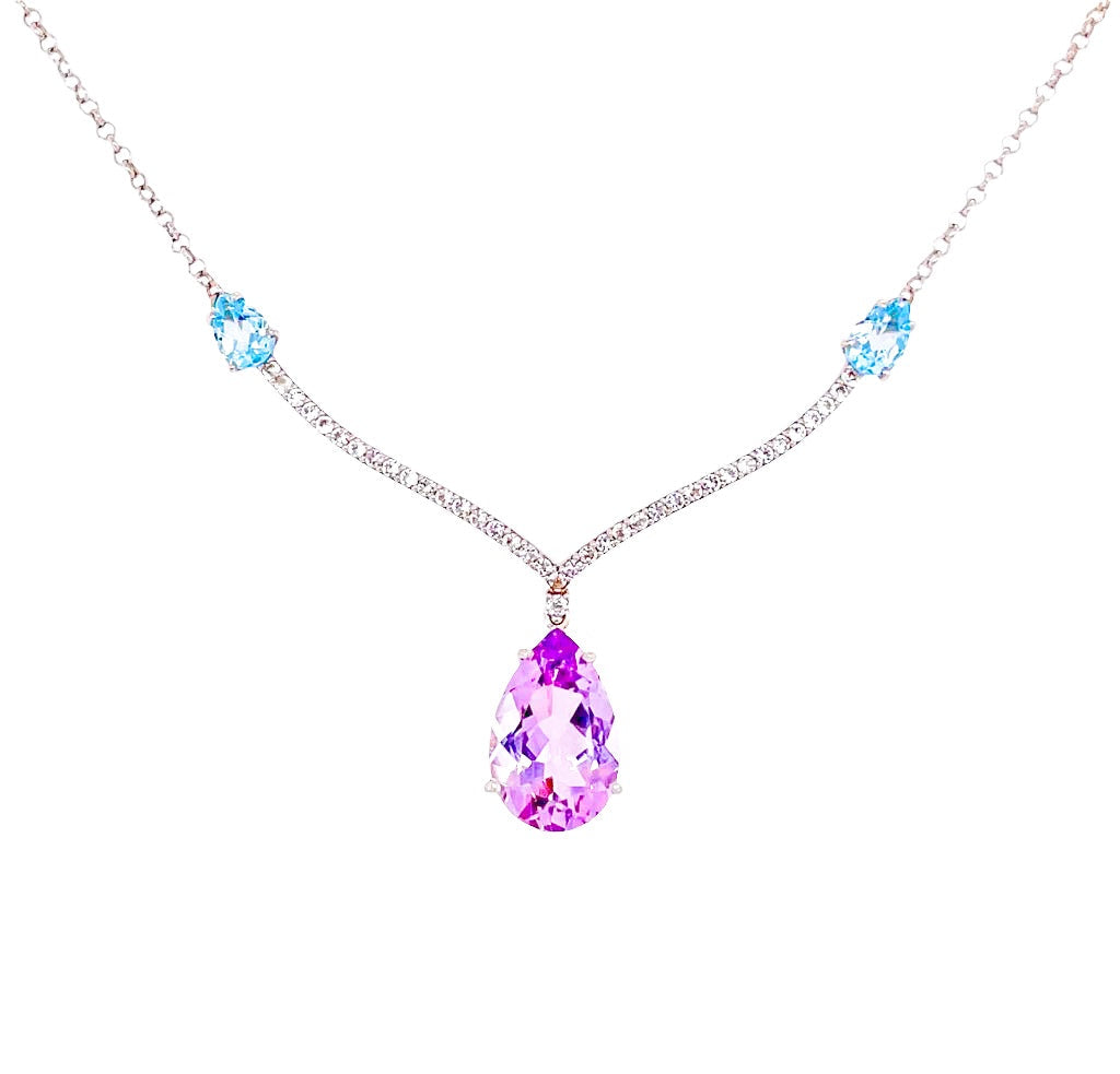 VILLA RICA Necklace (1213) - Pink Amethyst, Blue Topaz / SS
