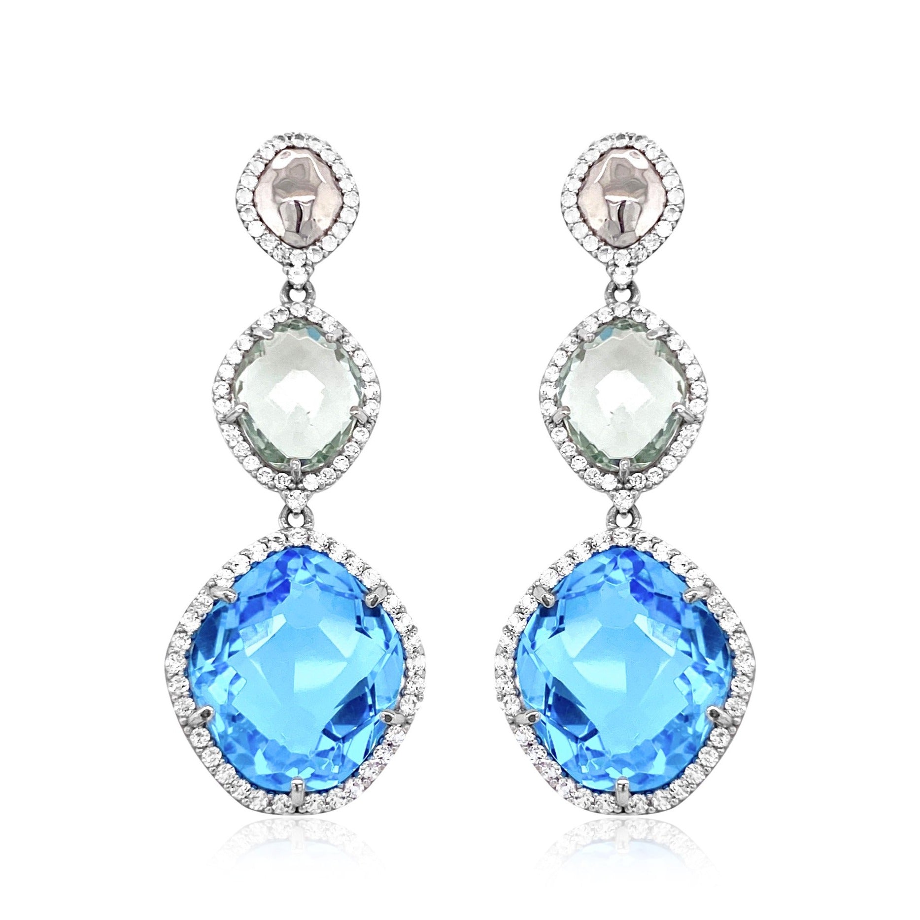 PANORAMA Earrings (1260) - Blue Topaz, Prasiolite / SS
