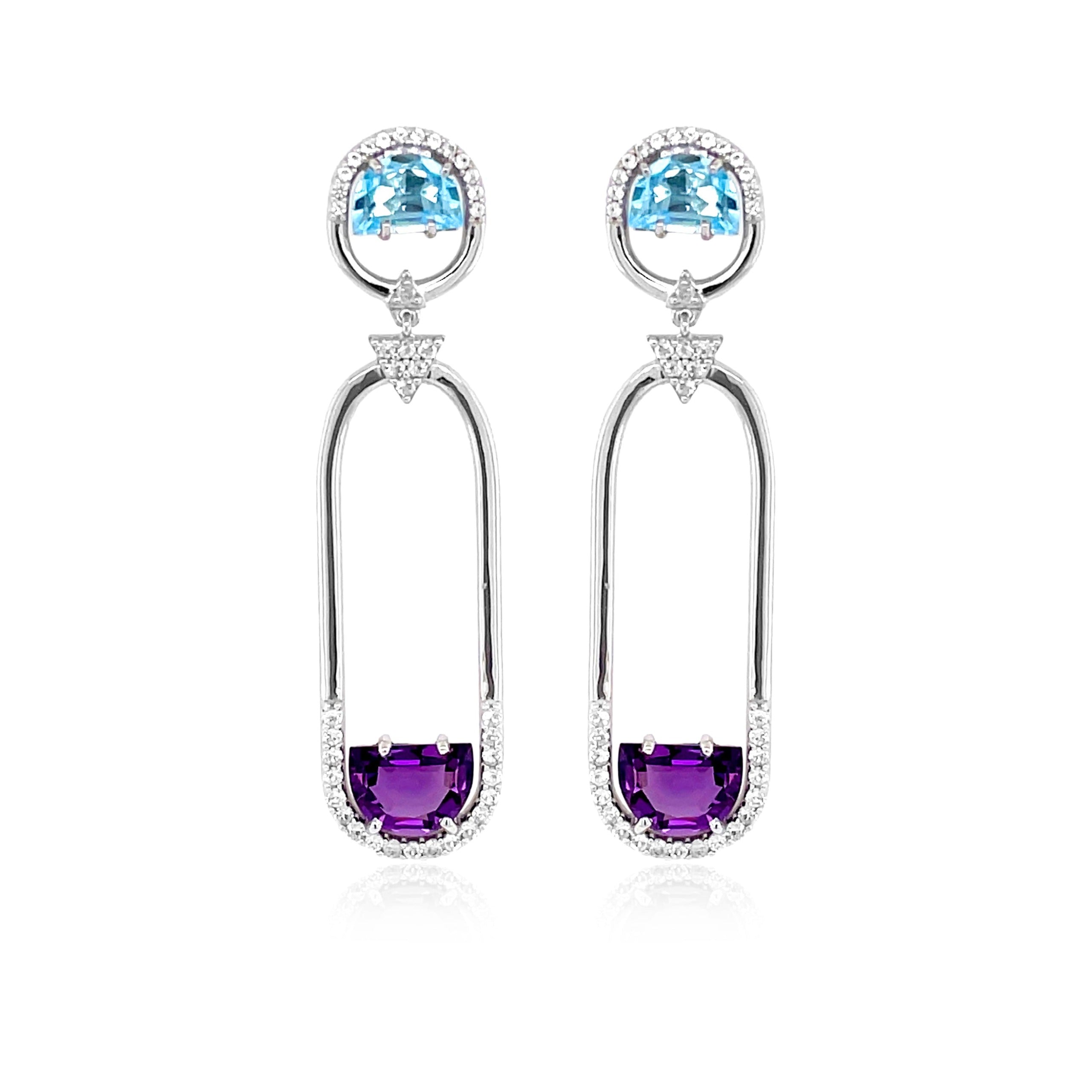 PENDULUM Earrings (1321) - Amethyst, Blue Topaz / SS