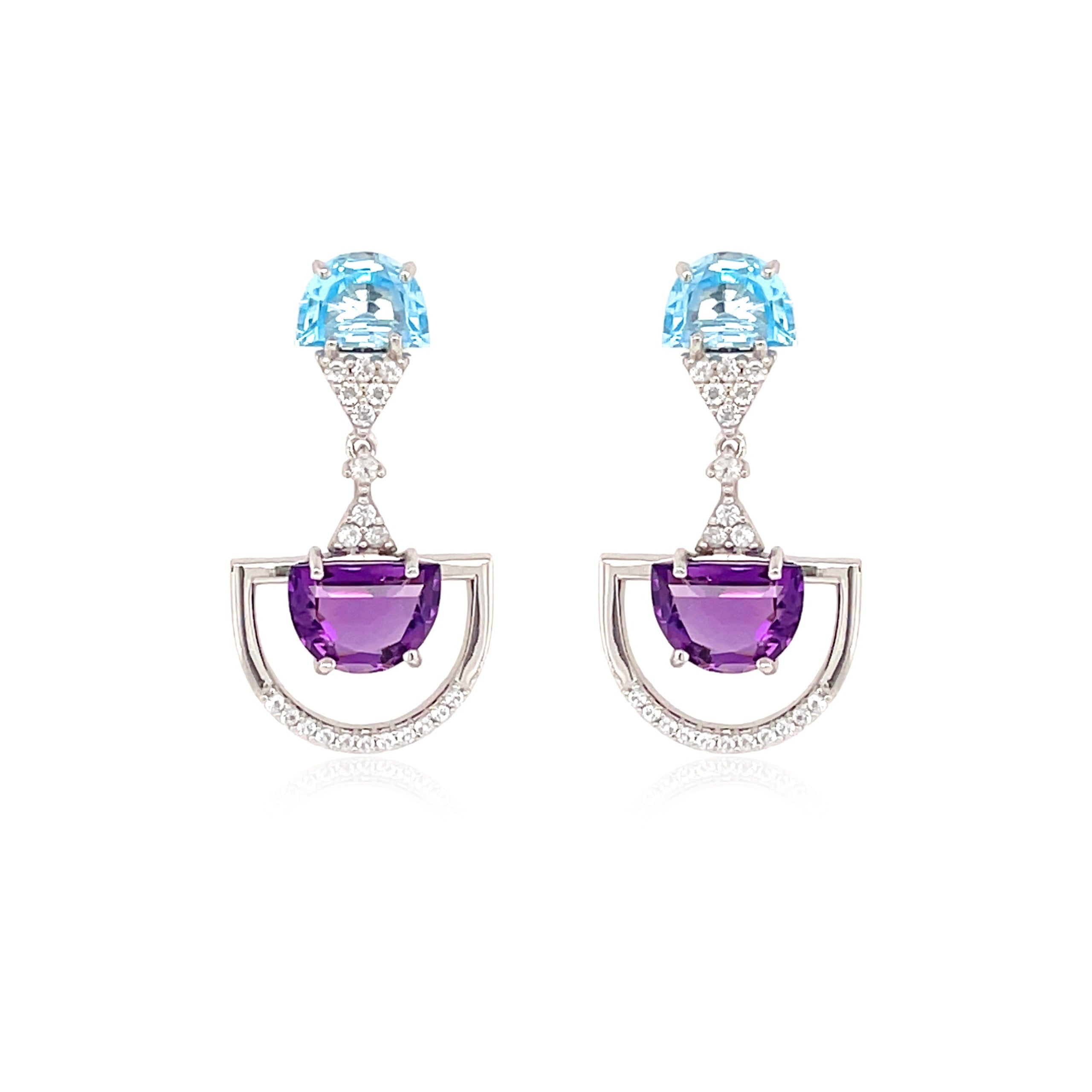 PENDULUM Earrings (1321) - Amethyst, Blue Topaz / SS