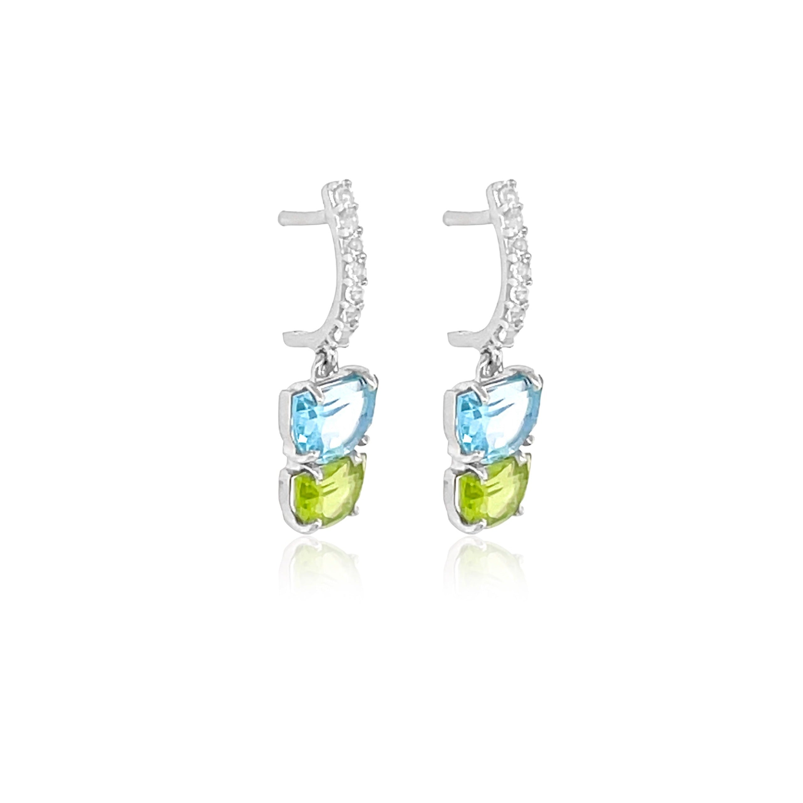 PENDULUM Earrings (1322) - Blue Topaz, Peridot / SS