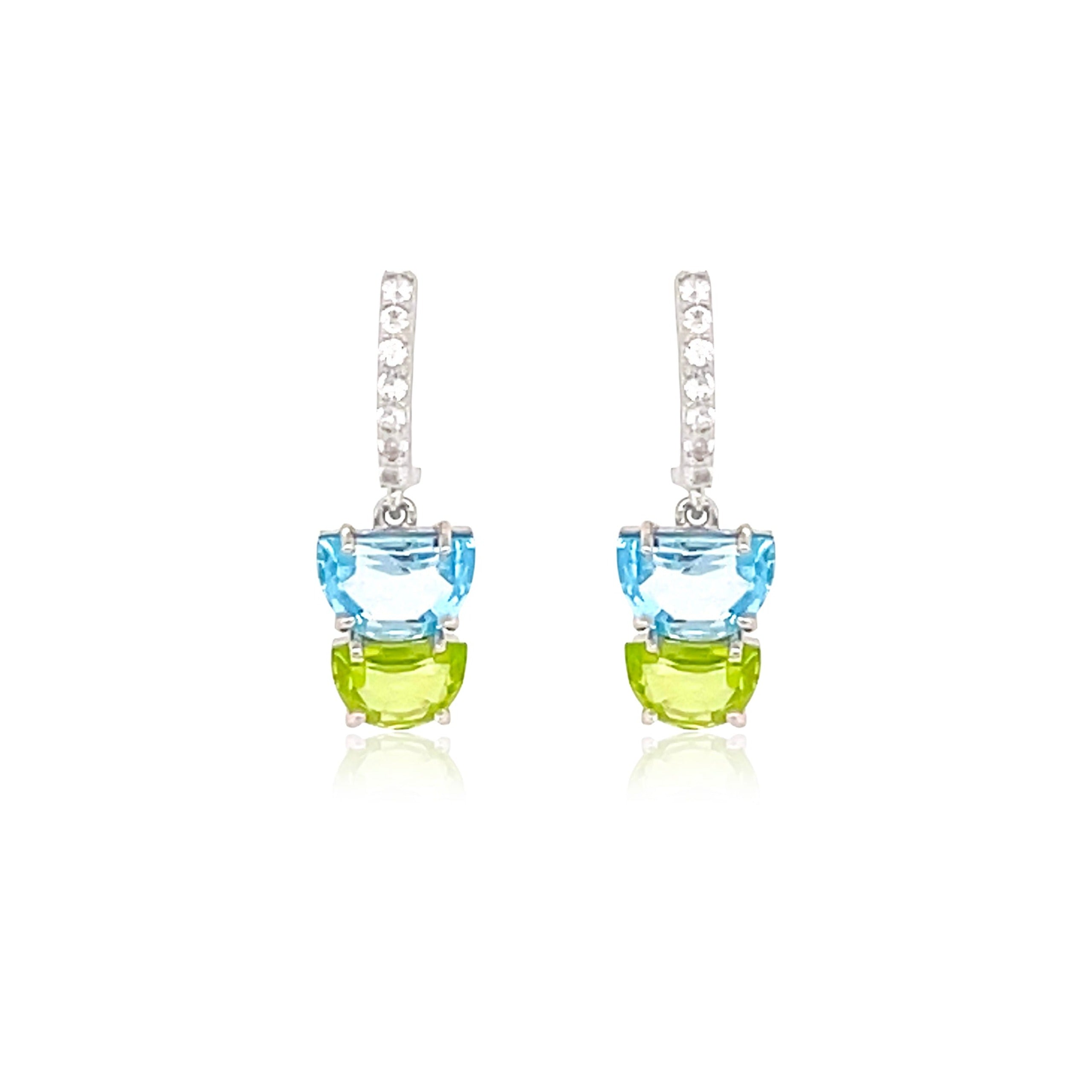 PENDULUM Earrings (1322) - Blue Topaz, Peridot / SS