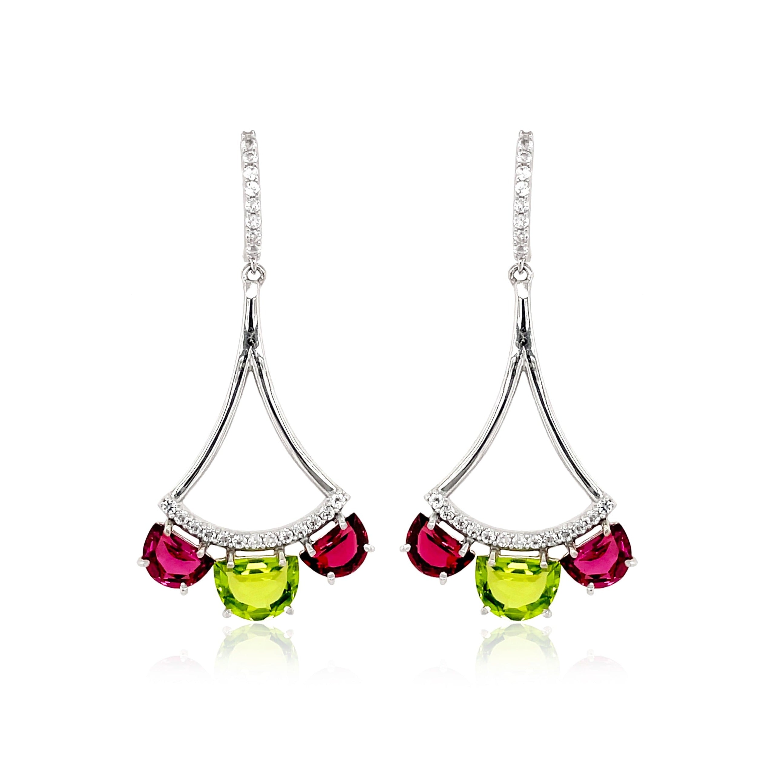 PENDULUM Earrings (1322) - Peridot, Rhodolite / SS