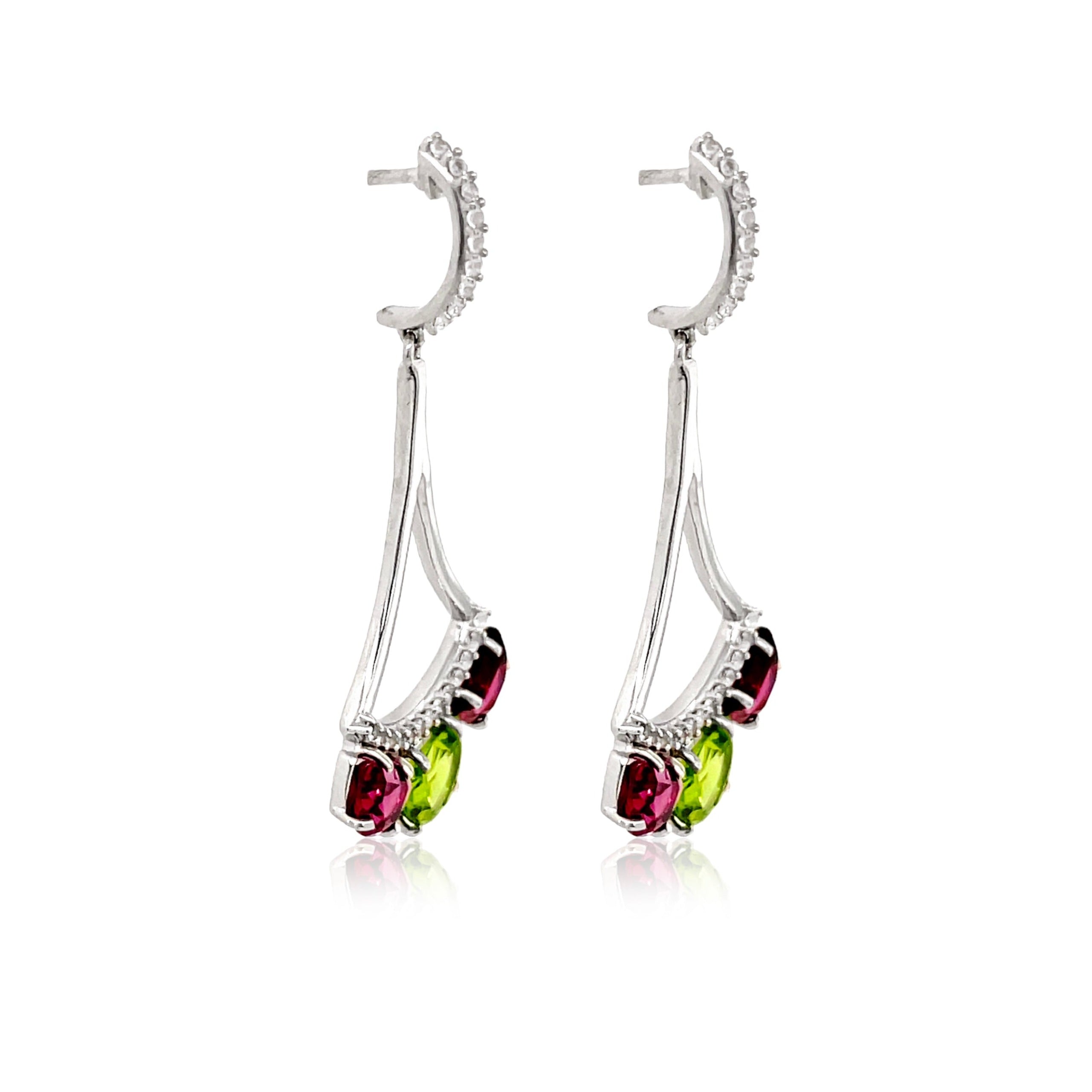 PENDULUM Earrings (1322) - Peridot, Rhodolite / SS