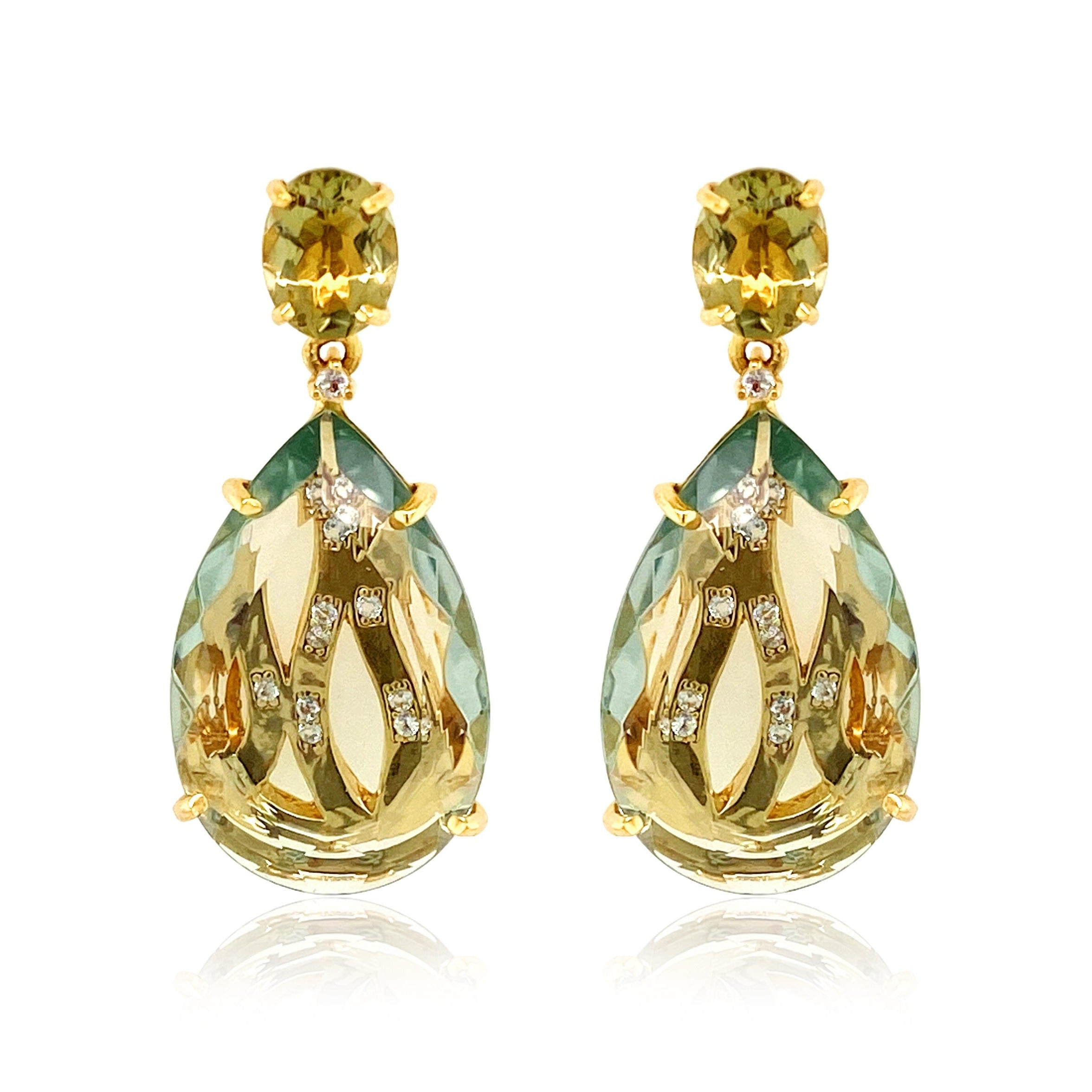 TRANSPARENZA Earrings (0777) - Olive Quartz, Prasiolite / YG