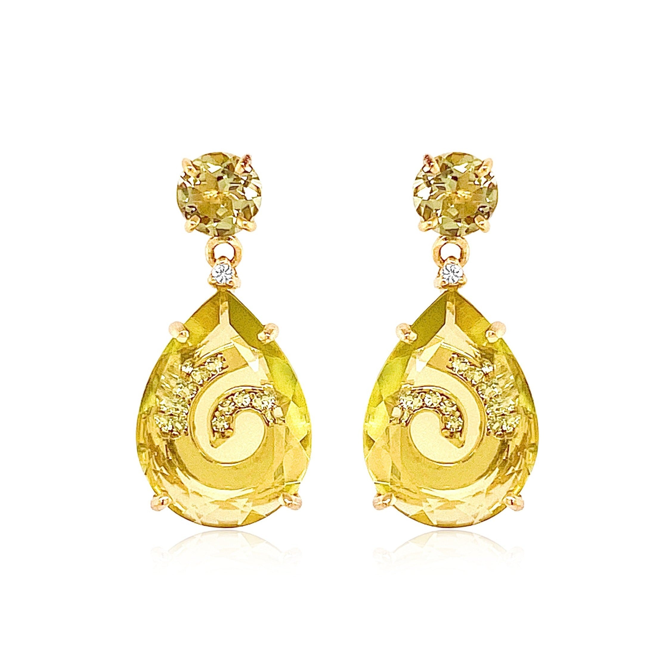 TRANSPARENZA Earrings (0839) - Lemon Citrine, Olive Quartz / YG