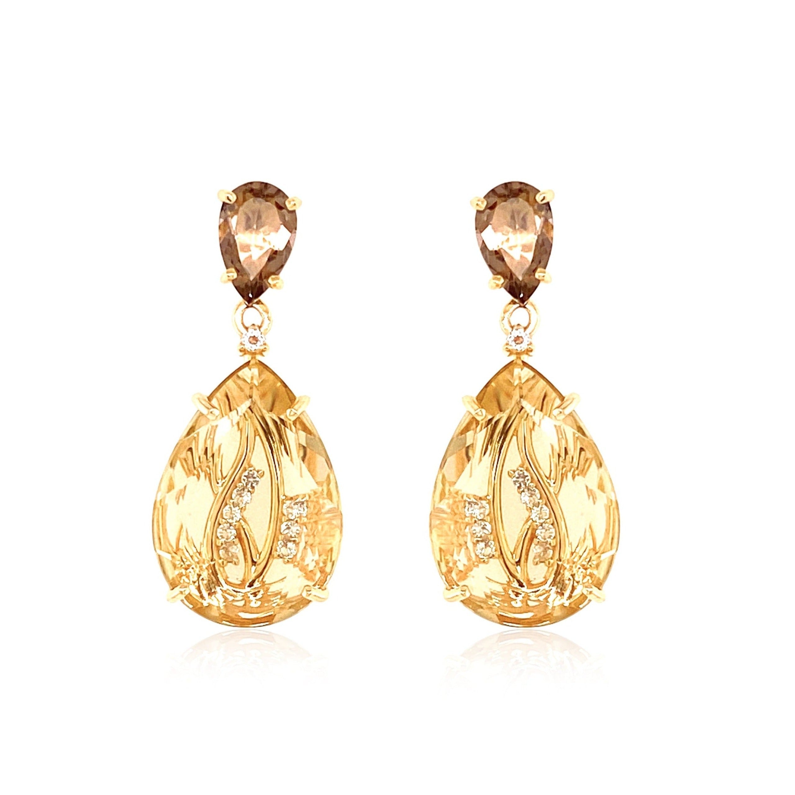 TRANSPARENZA Earrings (1052) - Light Citrine, Smoky Quartz / YG