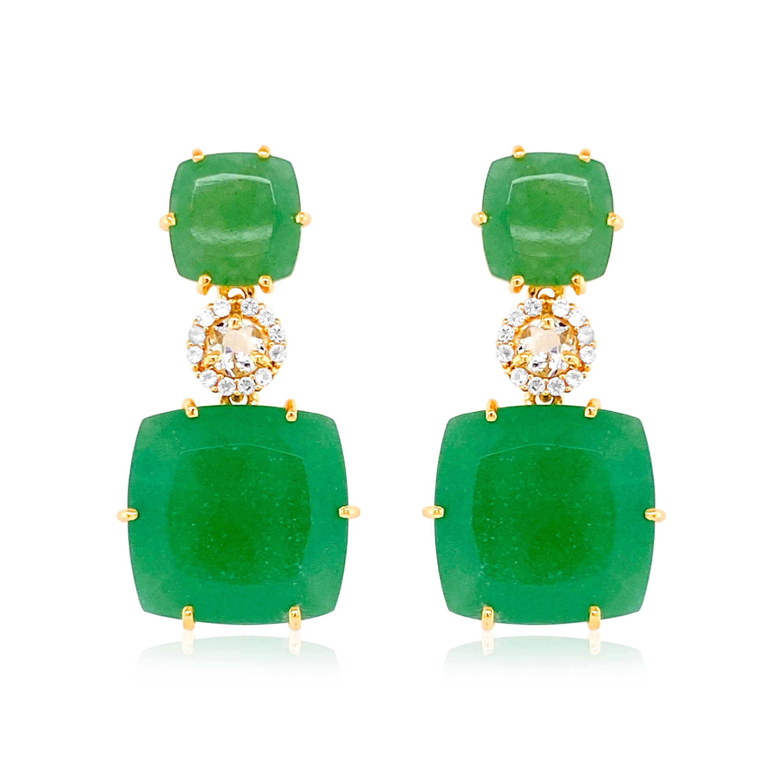 DEUX Earrings (1145) - Green Quartz, Prasiolite / YG