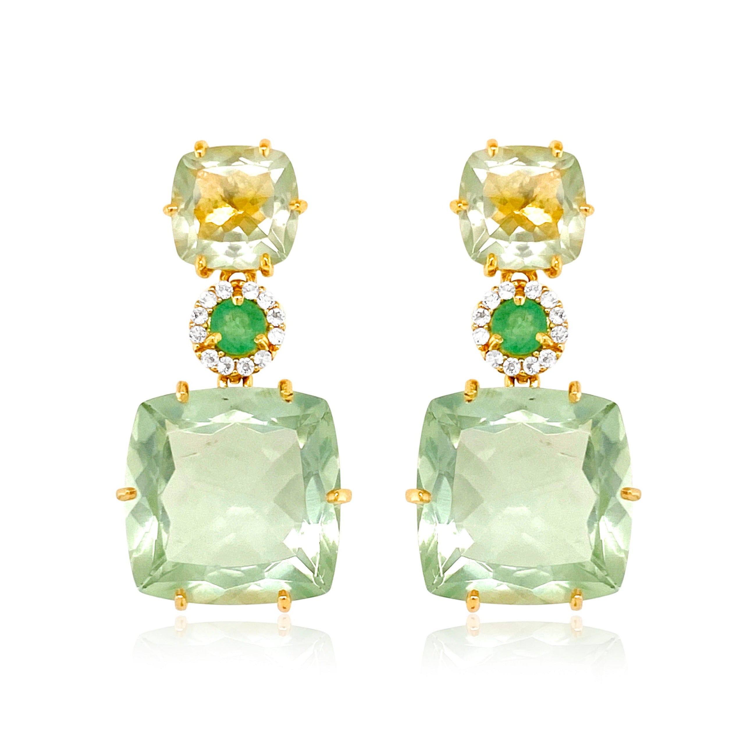 DEUX Earrings (1145) - Praziolite, Green Quartz / YG