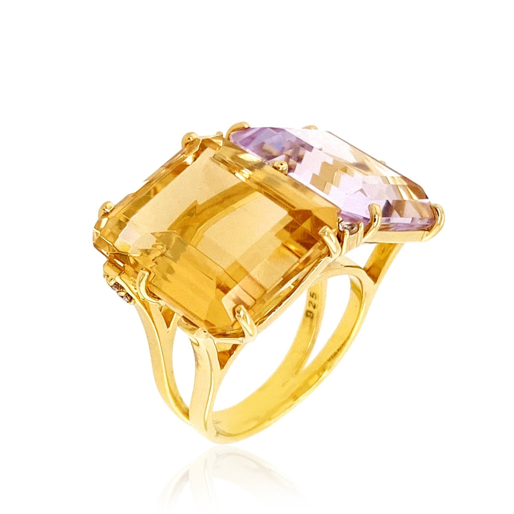 COLUNA Ring (1156)  - Pink Amethyst, Light Citrine  / YG