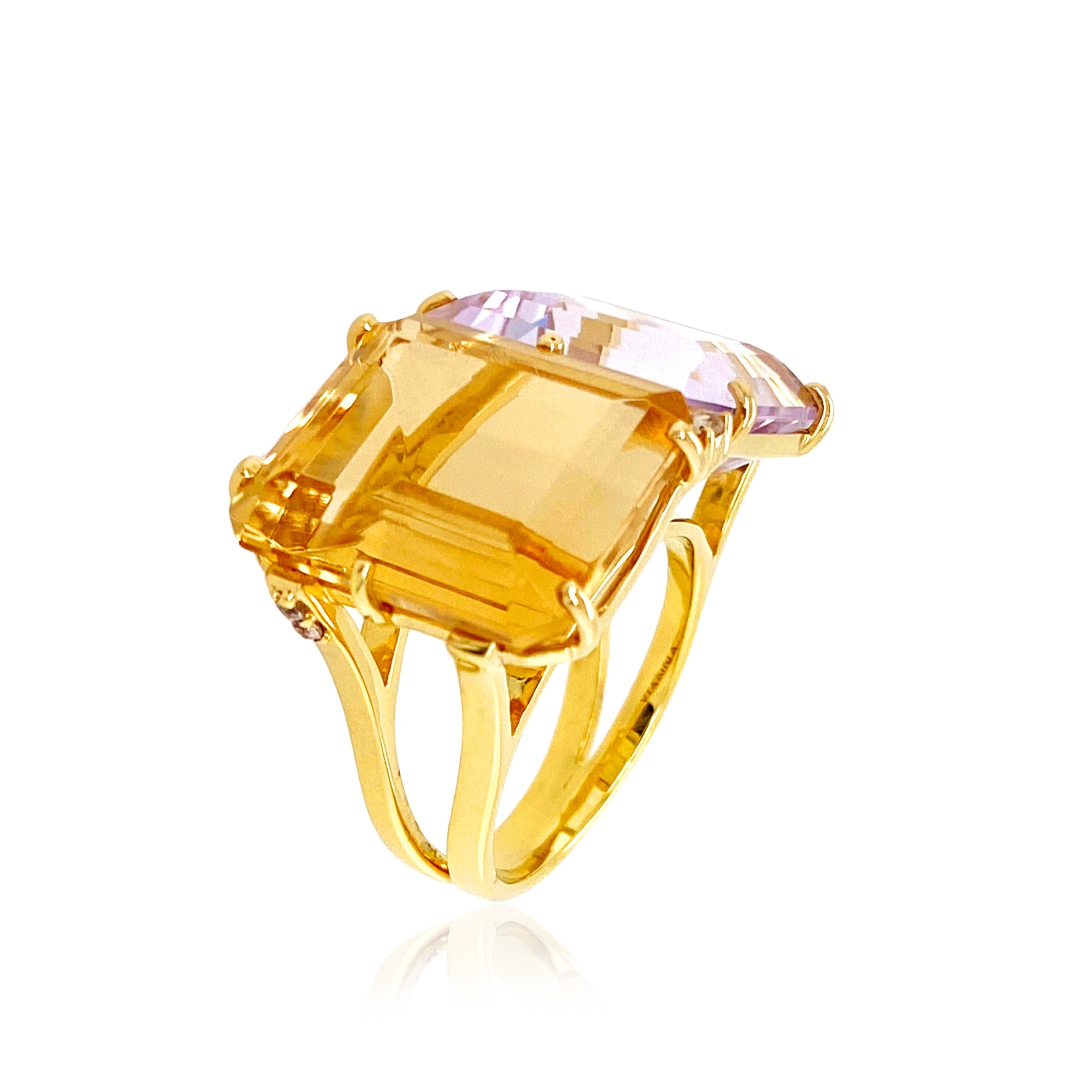 COLUNA Ring (1156)  - Pink Amethyst, Light Citrine  / YG