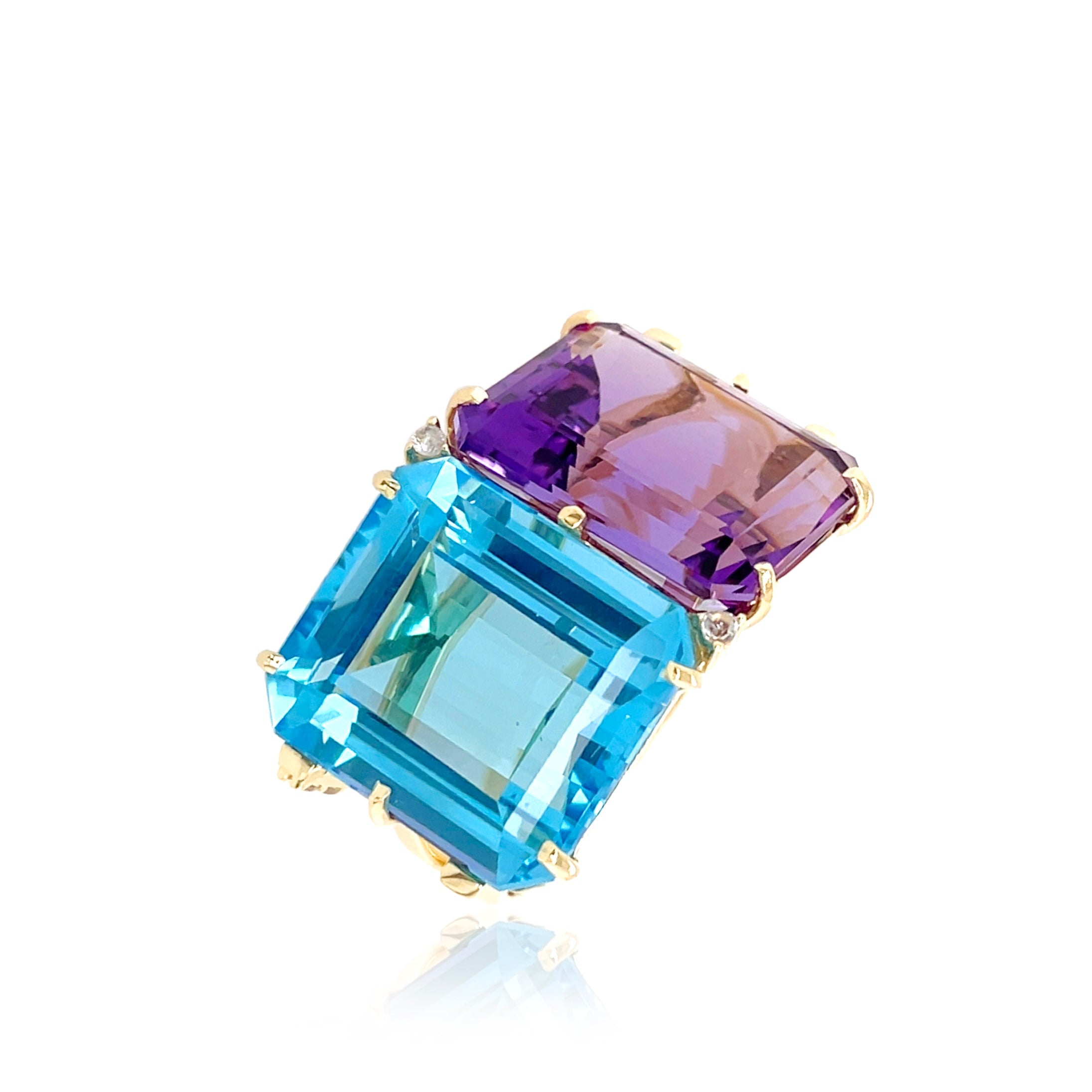 COLUNA Ring (1156) - Blue Topaz, Amethyst  / YG