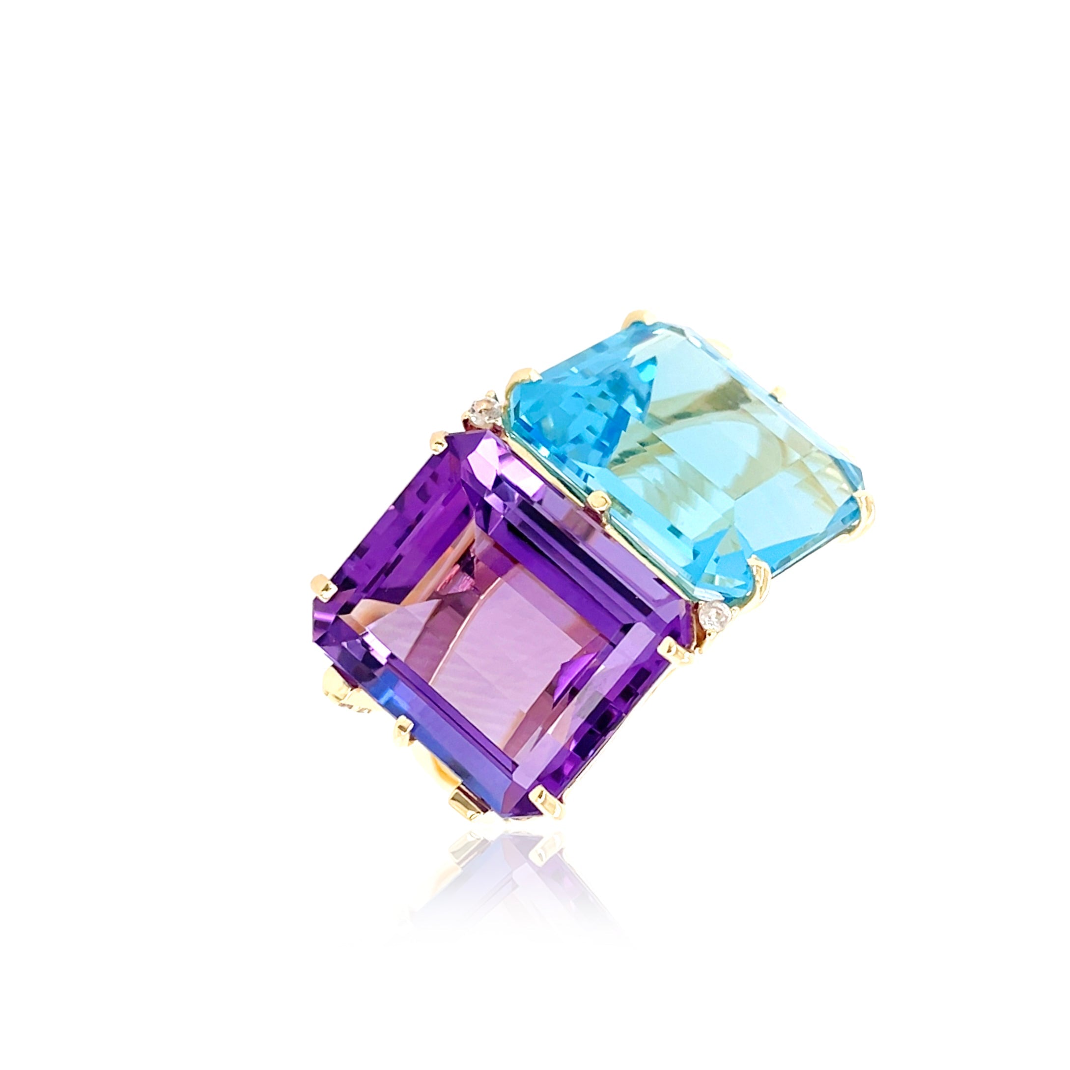 COLUNA Ring (1156) - Blue Topaz, Amethyst  / YG